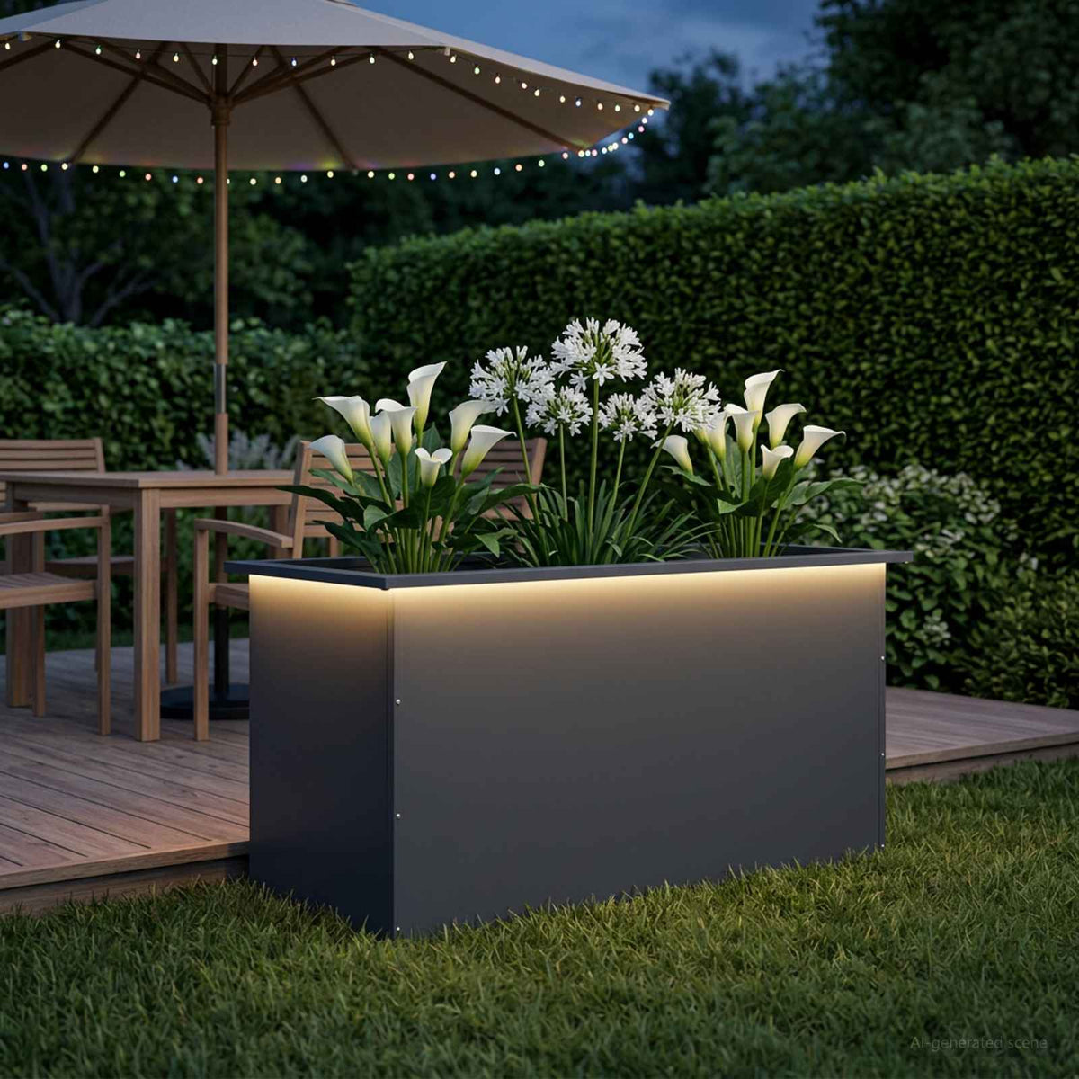 Ζαρντινιέρα κήπου με LED Ανθρακί 50 × 100 × 48 εκ Ατσάλι
