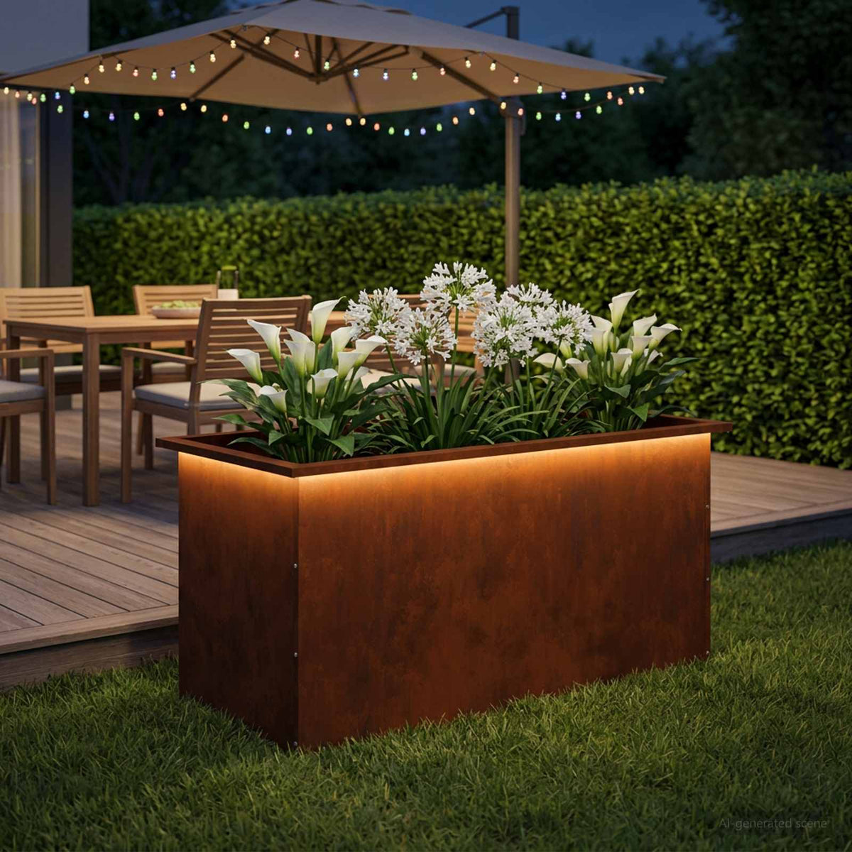 Ζαρντινιέρα κήπου με LED Σκ rusty 50 × 100 × 48 εκ