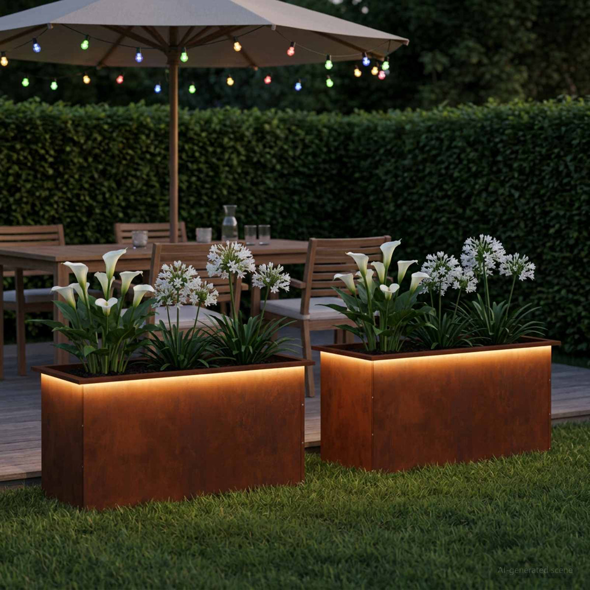 Ζαρντινιέρα κήπου με LED 2 τμχ. Σκ rusty 50 × 100 × 48 εκ