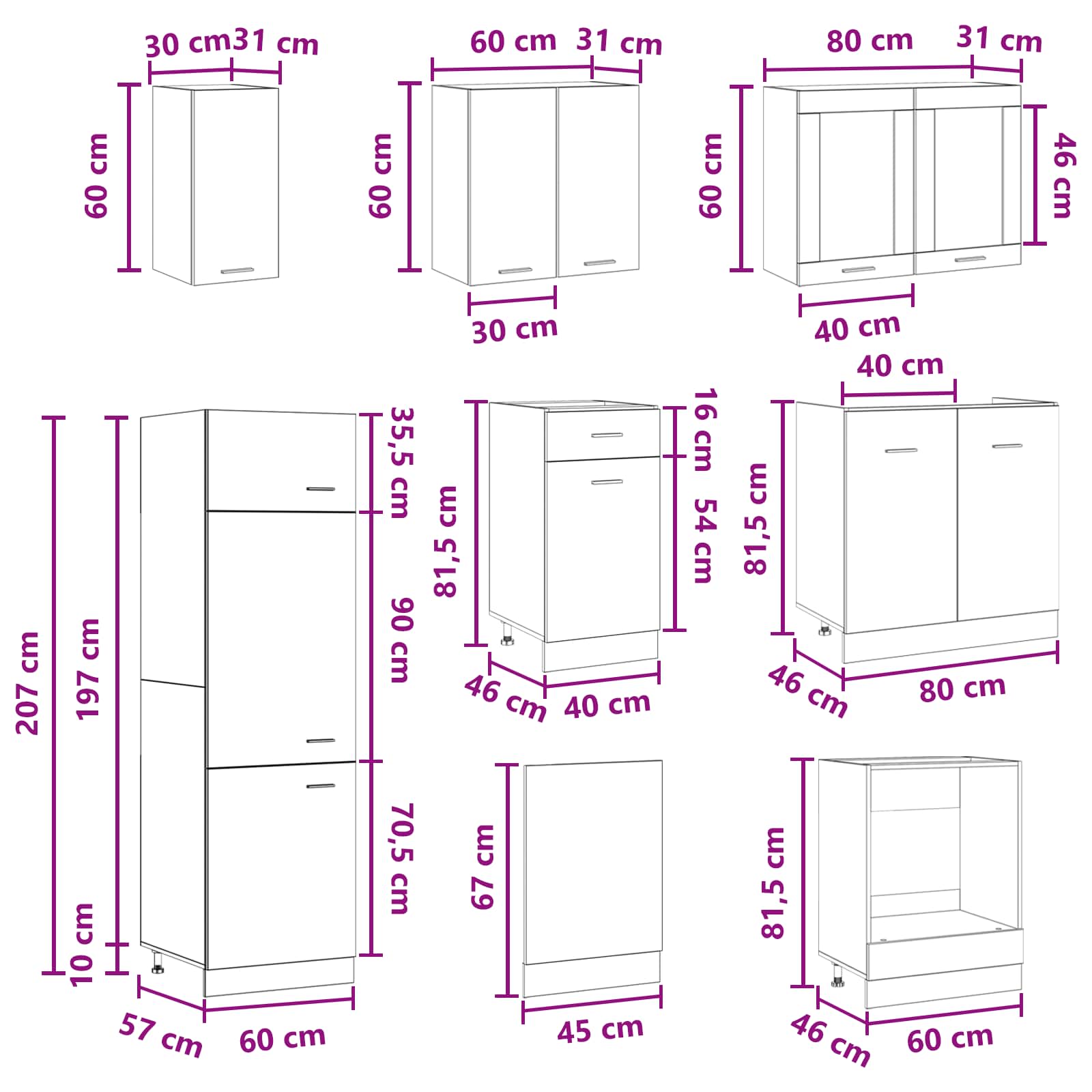 Μονάδα κουζίνας Lyon 8 pcs Παλαιωμένο ξύλο Επεξεργασμένο Ξύλο - Pakobazaar
