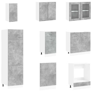 Μονάδα κουζίνας Lyon 8 pcs Γκρι Σκυροδέματος Επεξεργασμένο Ξύλο - Pakobazaar