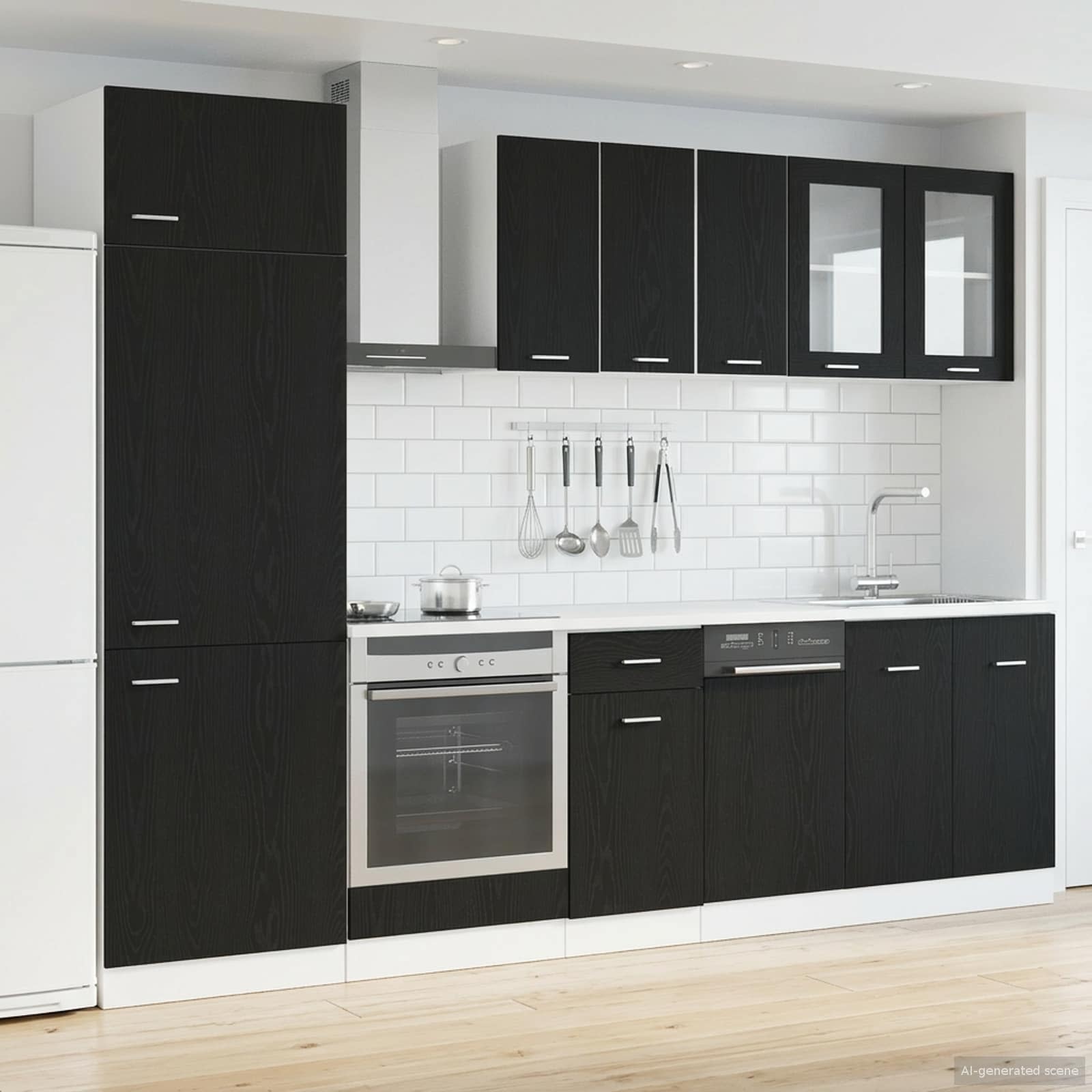 Μονάδα κουζίνας Lyon 8 pcs Μαύρη Δρυς Επεξεργασμένο Ξύλο