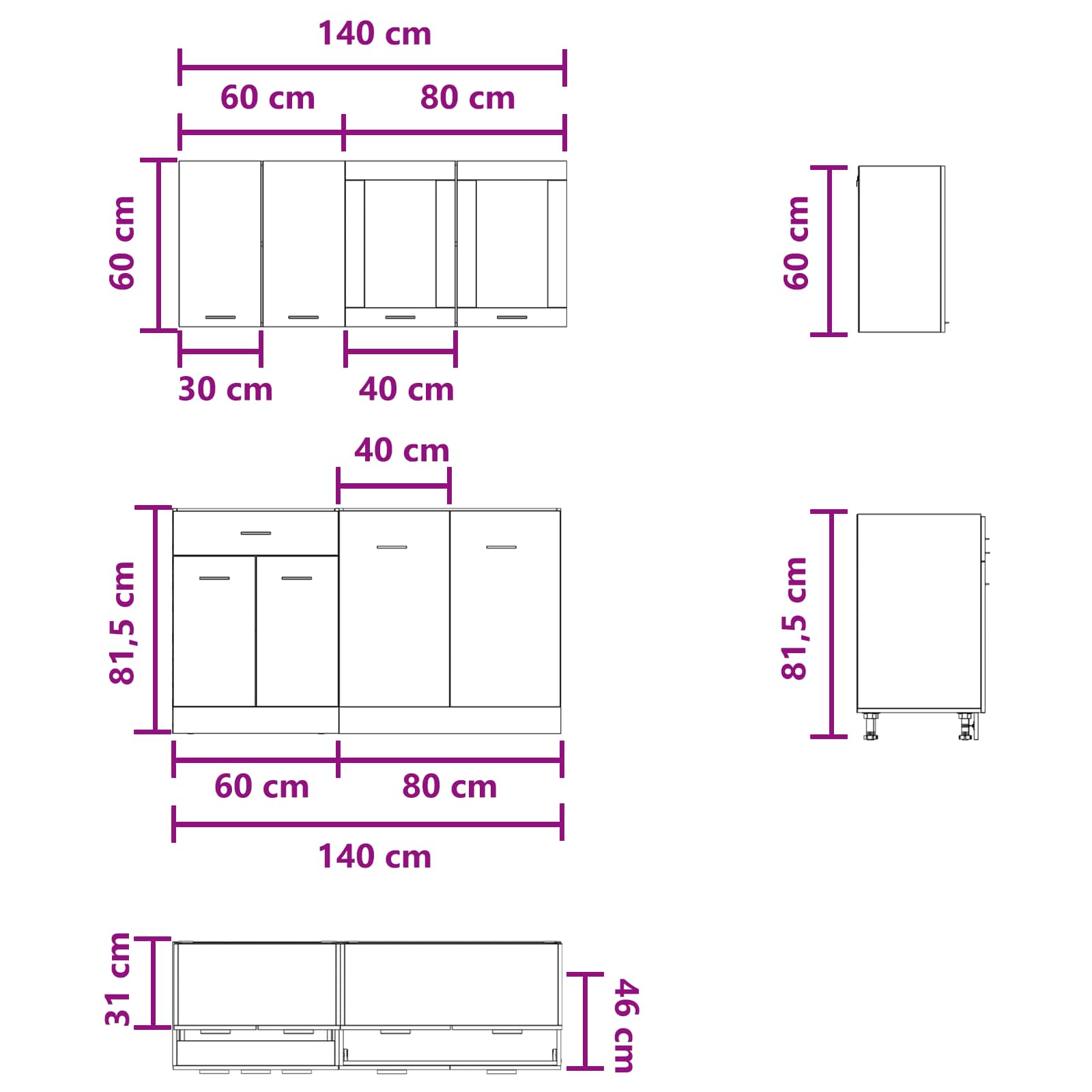 Μονάδα κουζίνας Lyon 4 pcs Γκρι Σκυροδέματος Επεξεργασμένο Ξύλο