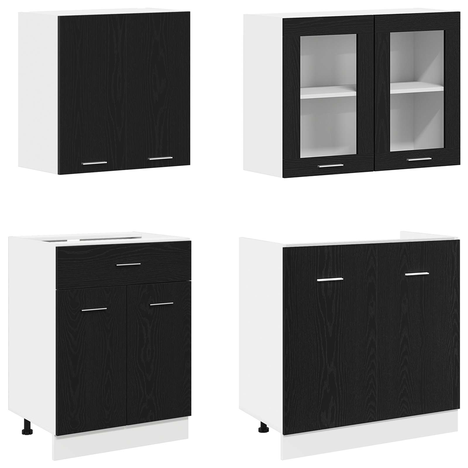 Μονάδα κουζίνας Lyon 4 pcs Μαύρη Δρυς Επεξεργασμένο Ξύλο - Pakobazaar