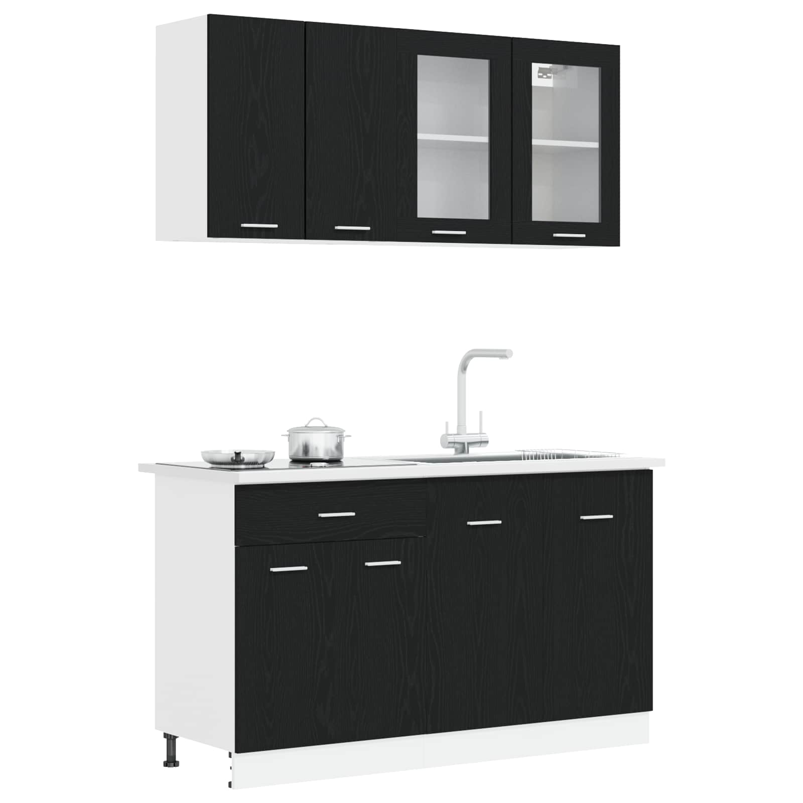 Μονάδα κουζίνας Lyon 4 pcs Μαύρη Δρυς Επεξεργασμένο Ξύλο - Pakobazaar