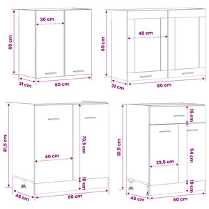 Μονάδα κουζίνας Lyon 4 pcs Μαύρη Δρυς Επεξεργασμένο Ξύλο - Pakobazaar
