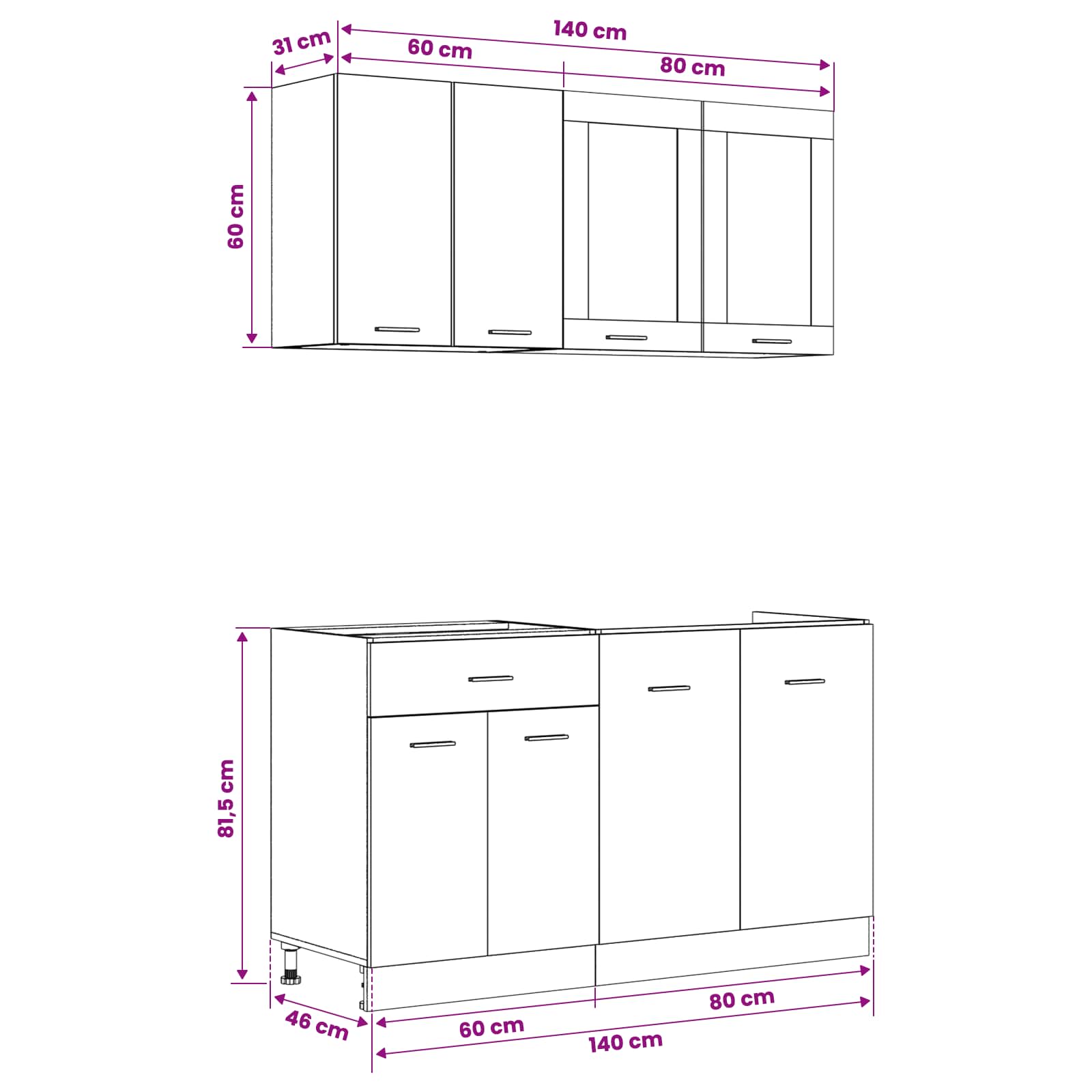 Μονάδα κουζίνας Lyon 4 pcs Μαύρη Δρυς Επεξεργασμένο Ξύλο - Pakobazaar