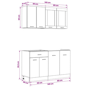Μονάδα κουζίνας Lyon 4 pcs Μαύρη Δρυς Επεξεργασμένο Ξύλο - Pakobazaar