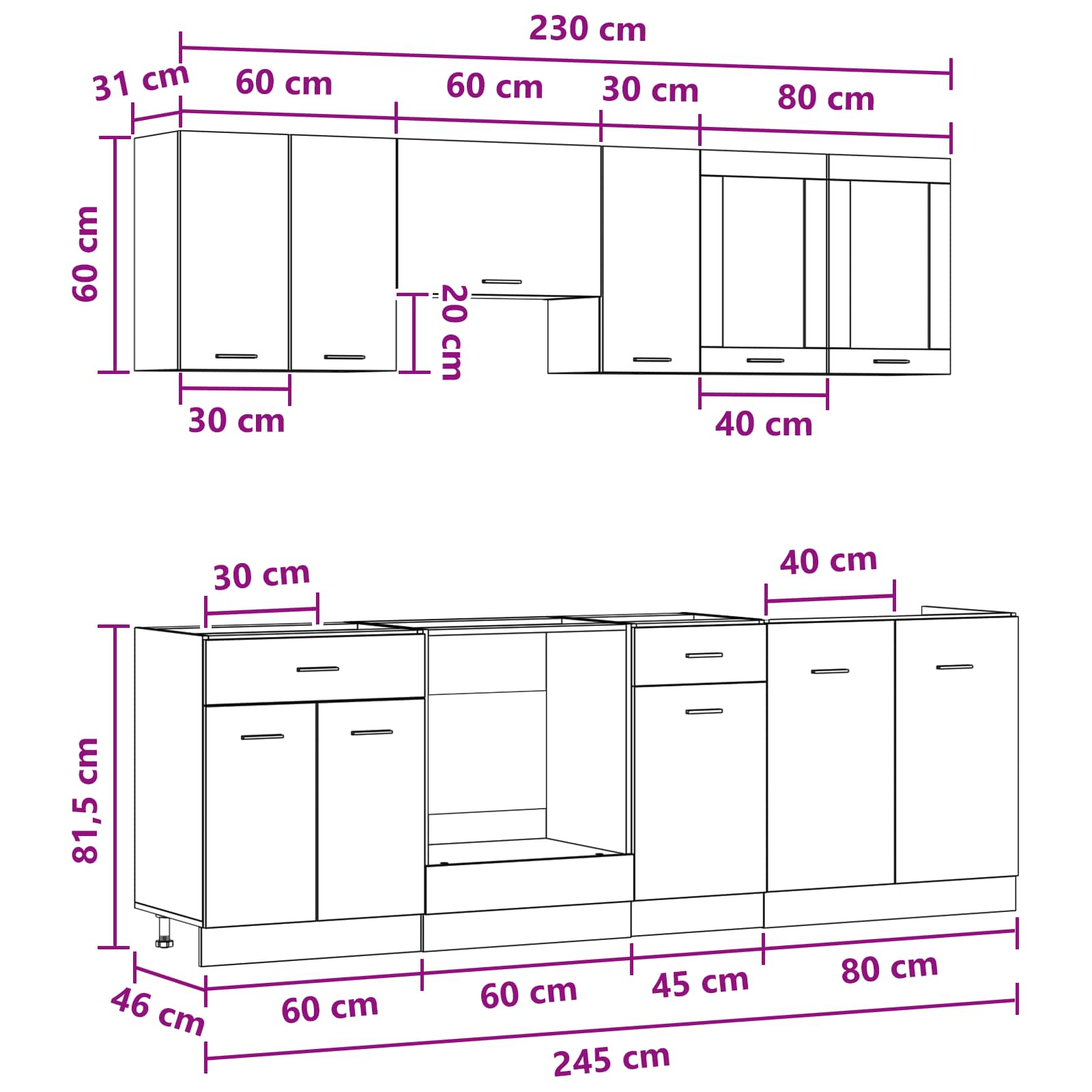 Μονάδα κουζίνας Lyon 8 pcs Επεξεργασμένο ξύλο