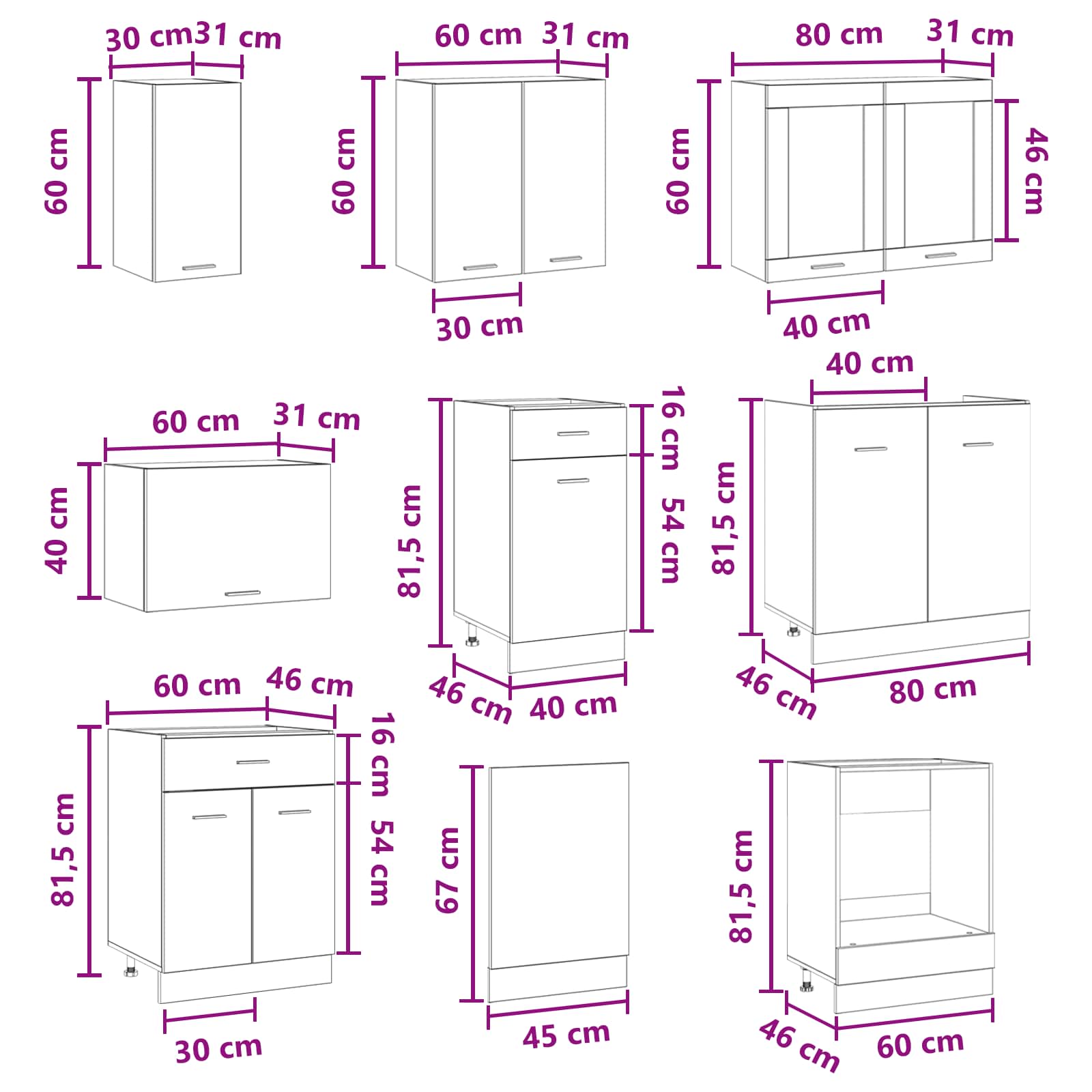 Σετ Ντουλάπια Κουζίνας Lyon 8 pcs 240 x 46 x 81,5 εκ. - Pakobazaar