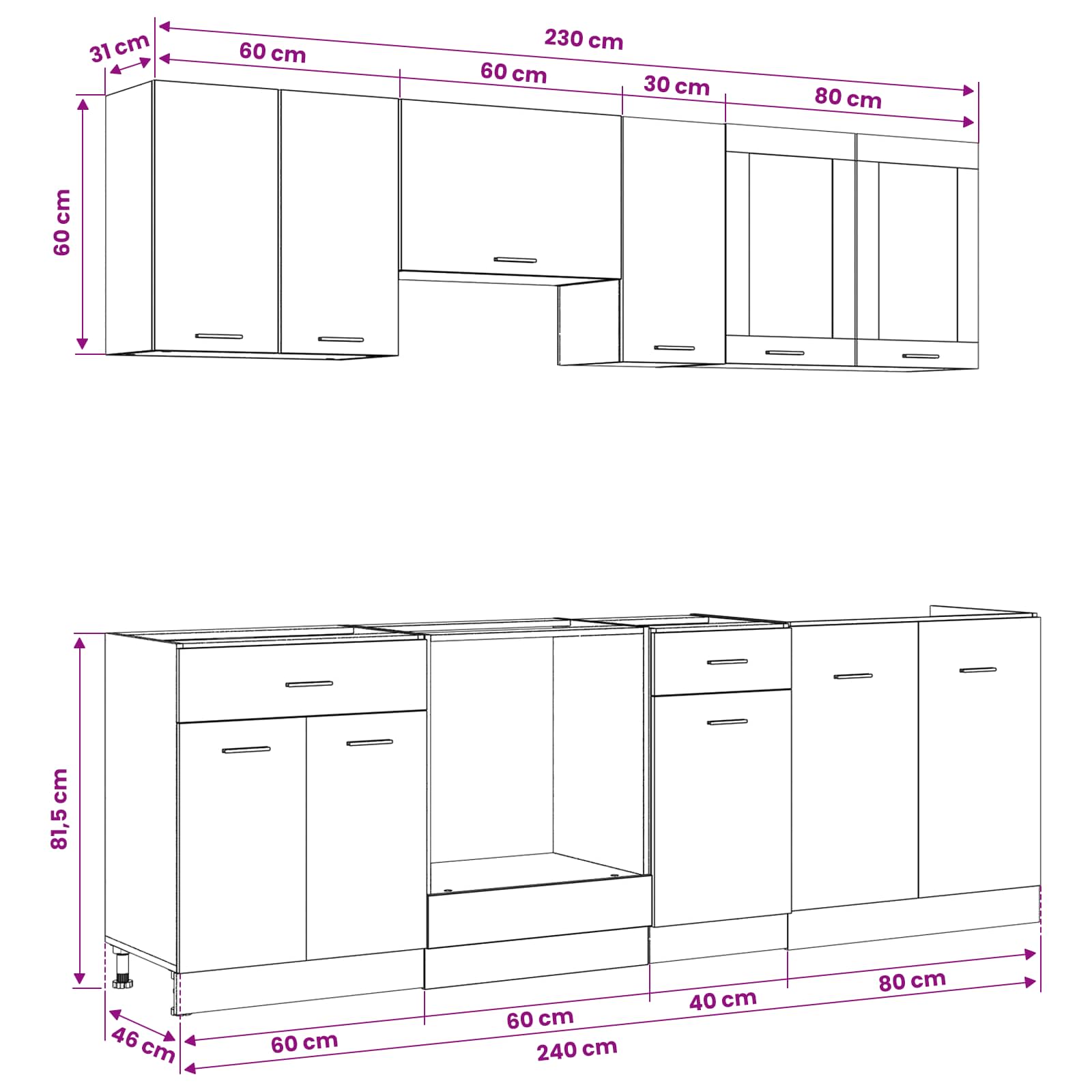 Μονάδα κουζίνας Lyon 8 pcs Μαύρη Δρυς Επεξεργασμένο ξύλο