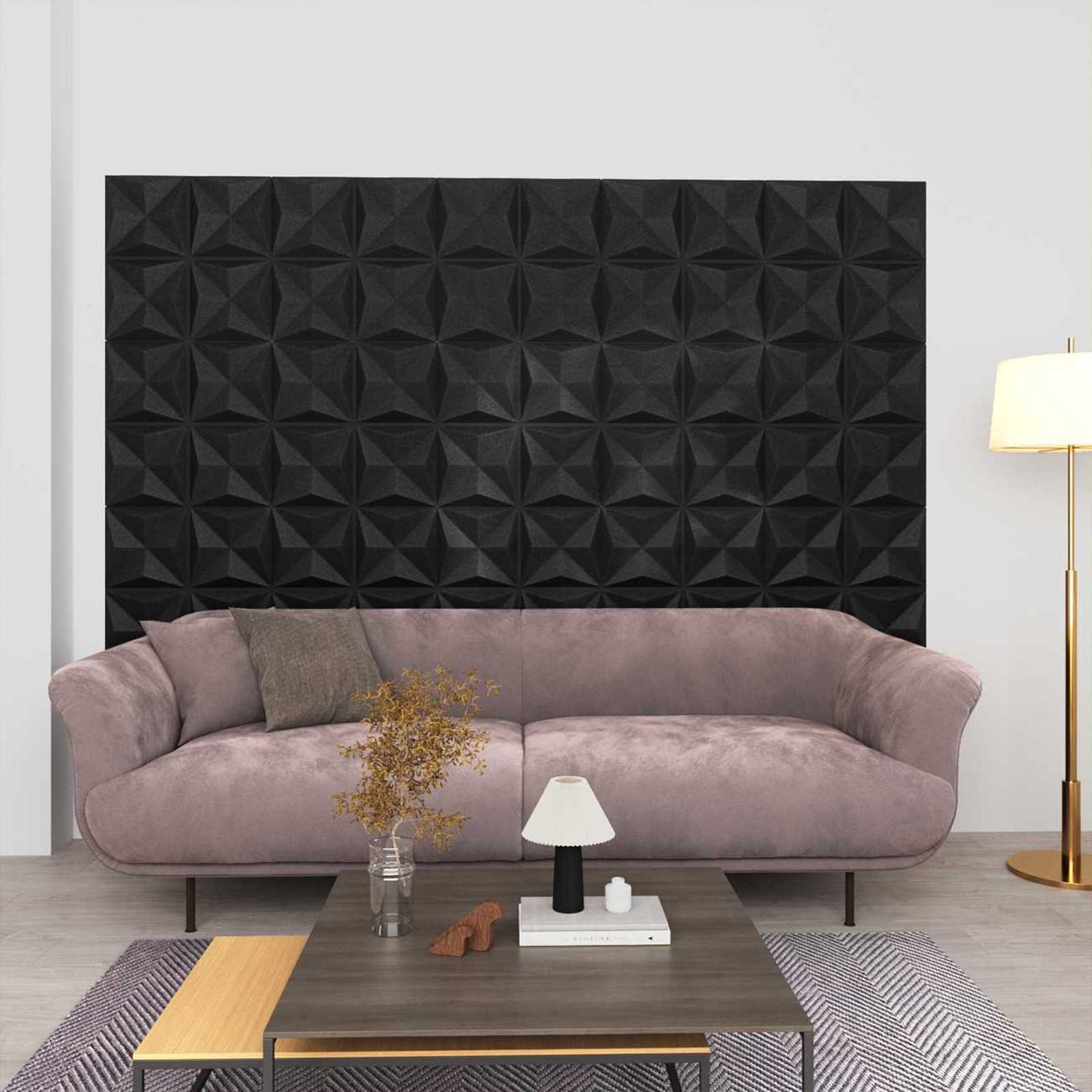 Πάνελ τοίχου 12 pcs Οριγκάμι Μαύρο 50 x 50 cm Φελιζόλ XPS - Pakobazaar