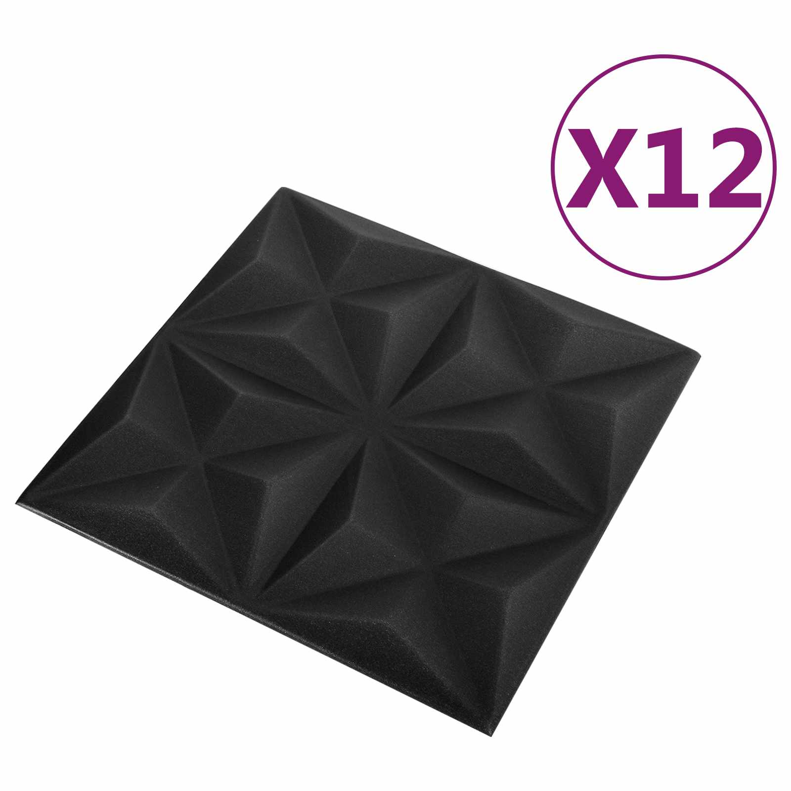 Πάνελ τοίχου 12 pcs Οριγκάμι Μαύρο 50 x 50 cm Φελιζόλ XPS - Pakobazaar