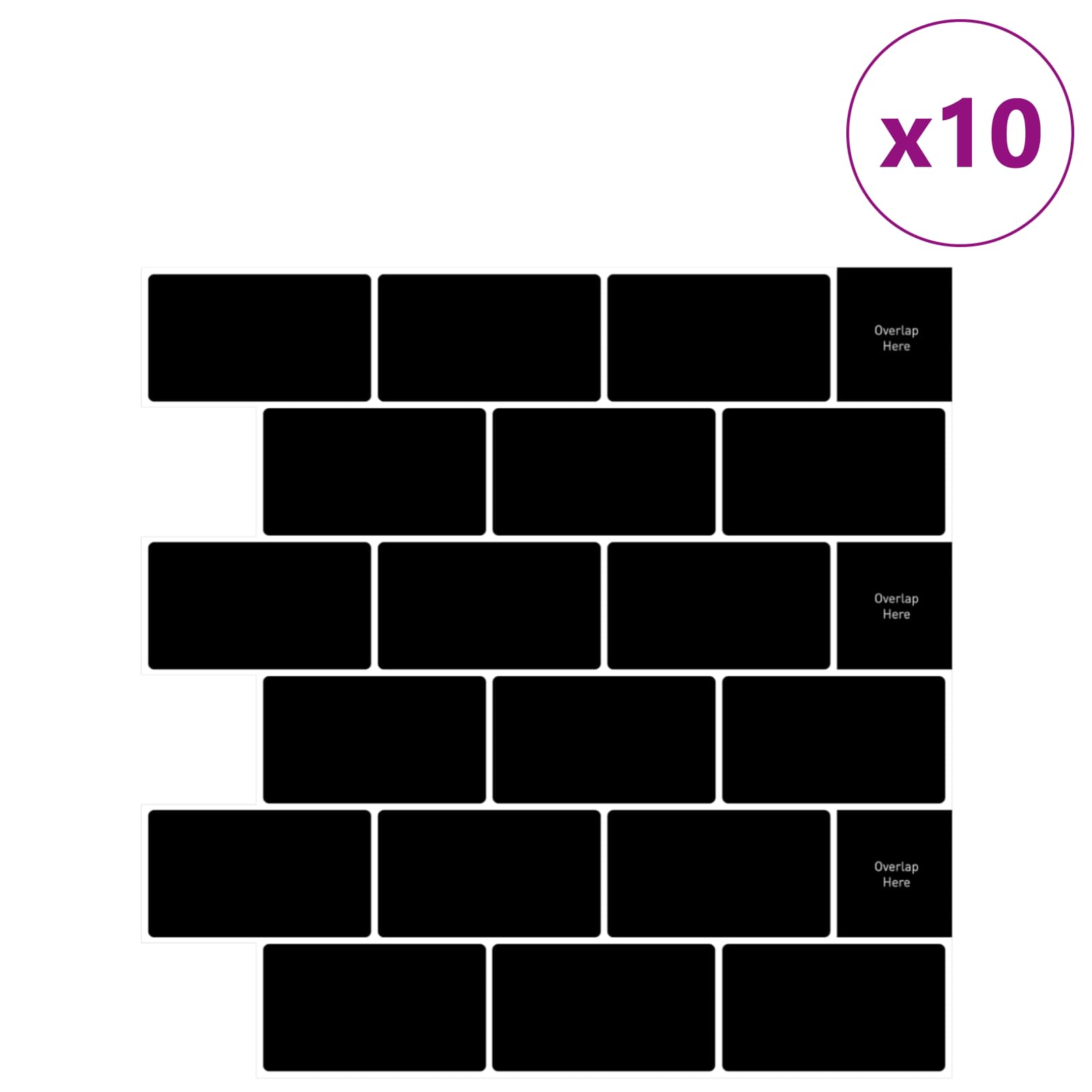 Πλακάκι Subway 10 pcs Μαύρο 30 x 30 cm Πολυουρεθάνη και PET - Pakobazaar