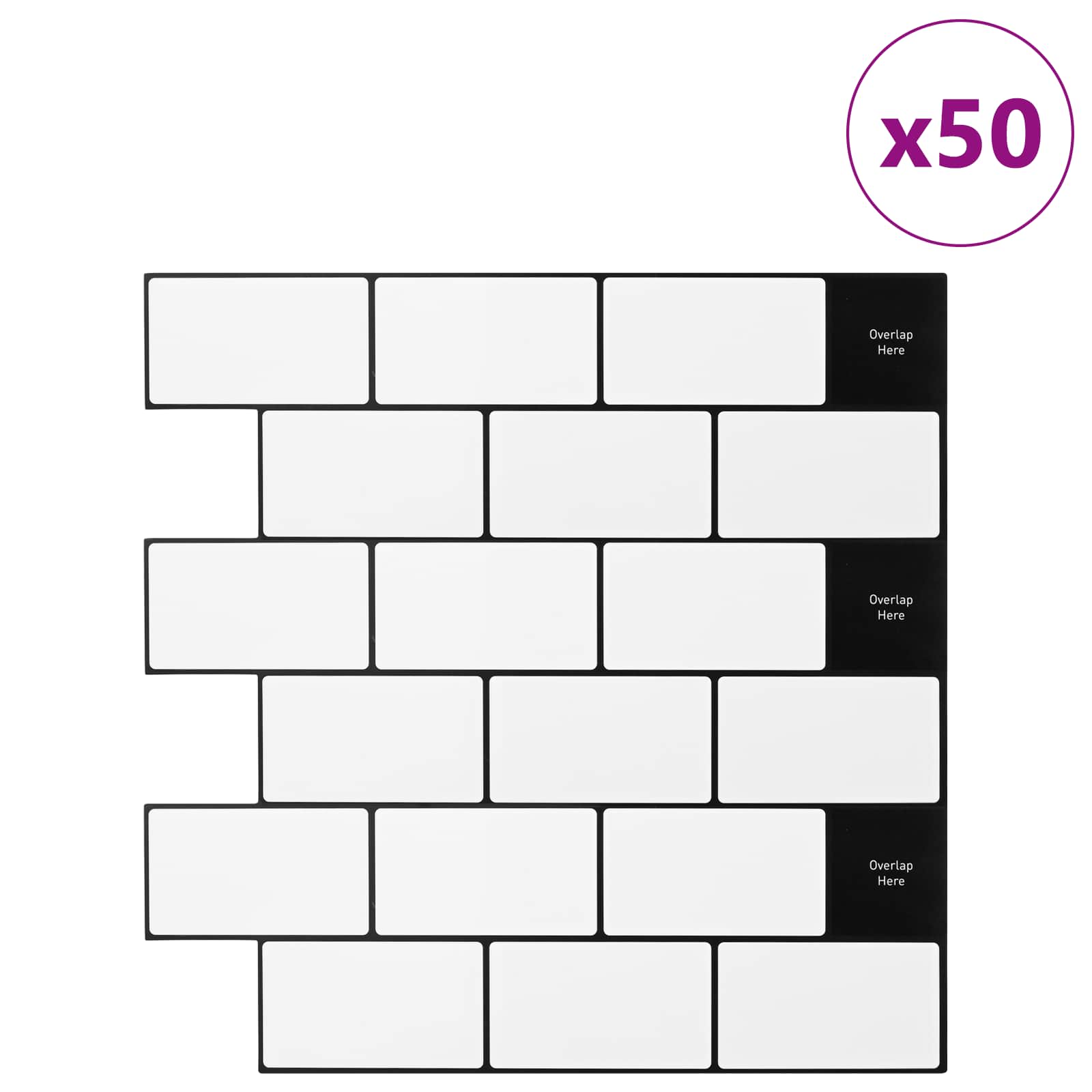 Πλακάκι Subway 50 pcs Λευκό Μαύρο 30 x 30 cm - Pakobazaar