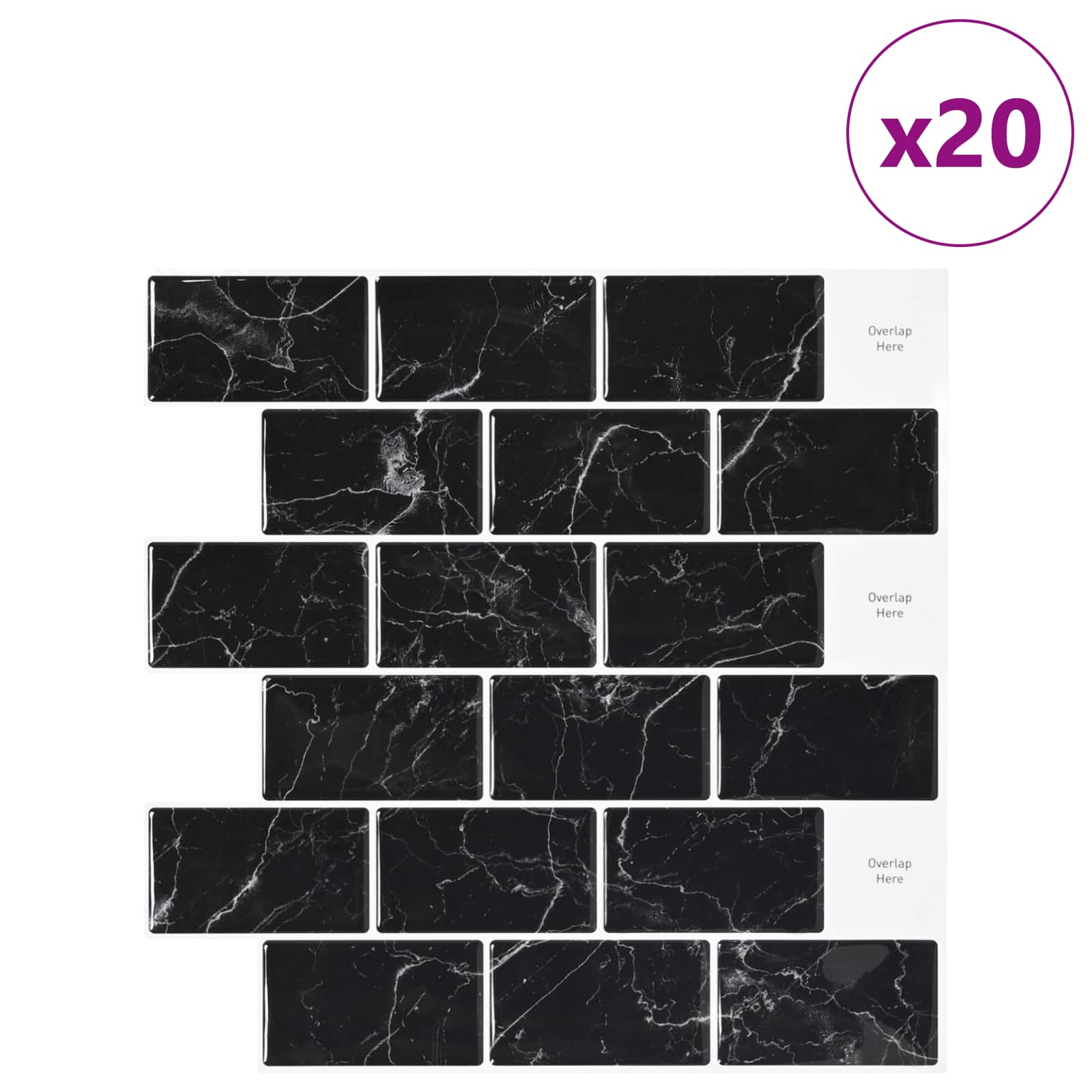 Πλακάκι Subway 20 pcs Μαύρο Μάρμαρο 30 x 30 cm - Pakobazaar