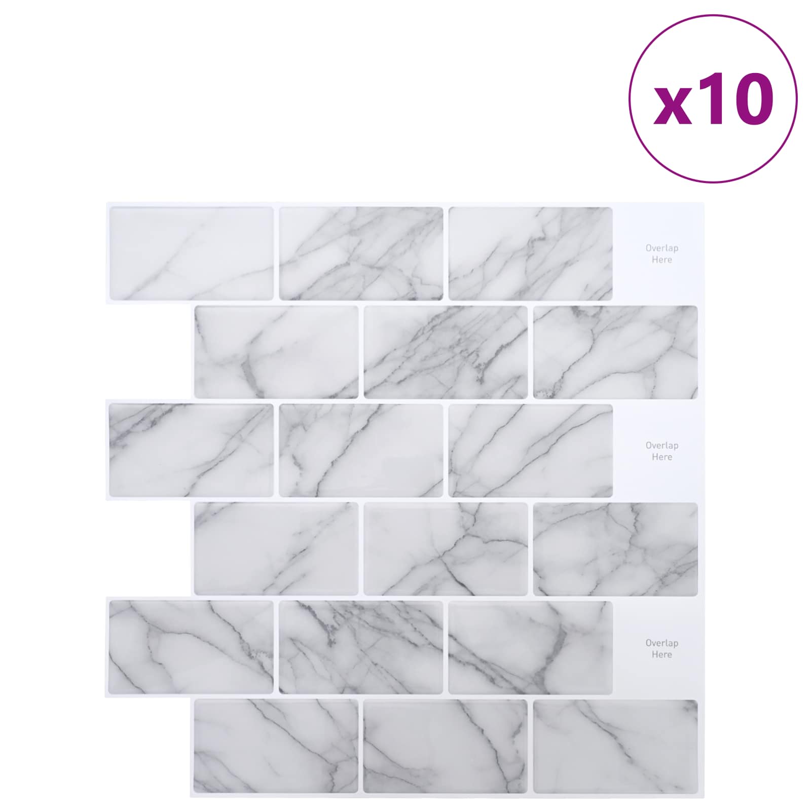 Πλακάκι Subway 10 pcs Λευκό Μάρμαρο 30 x 30 cm - Pakobazaar