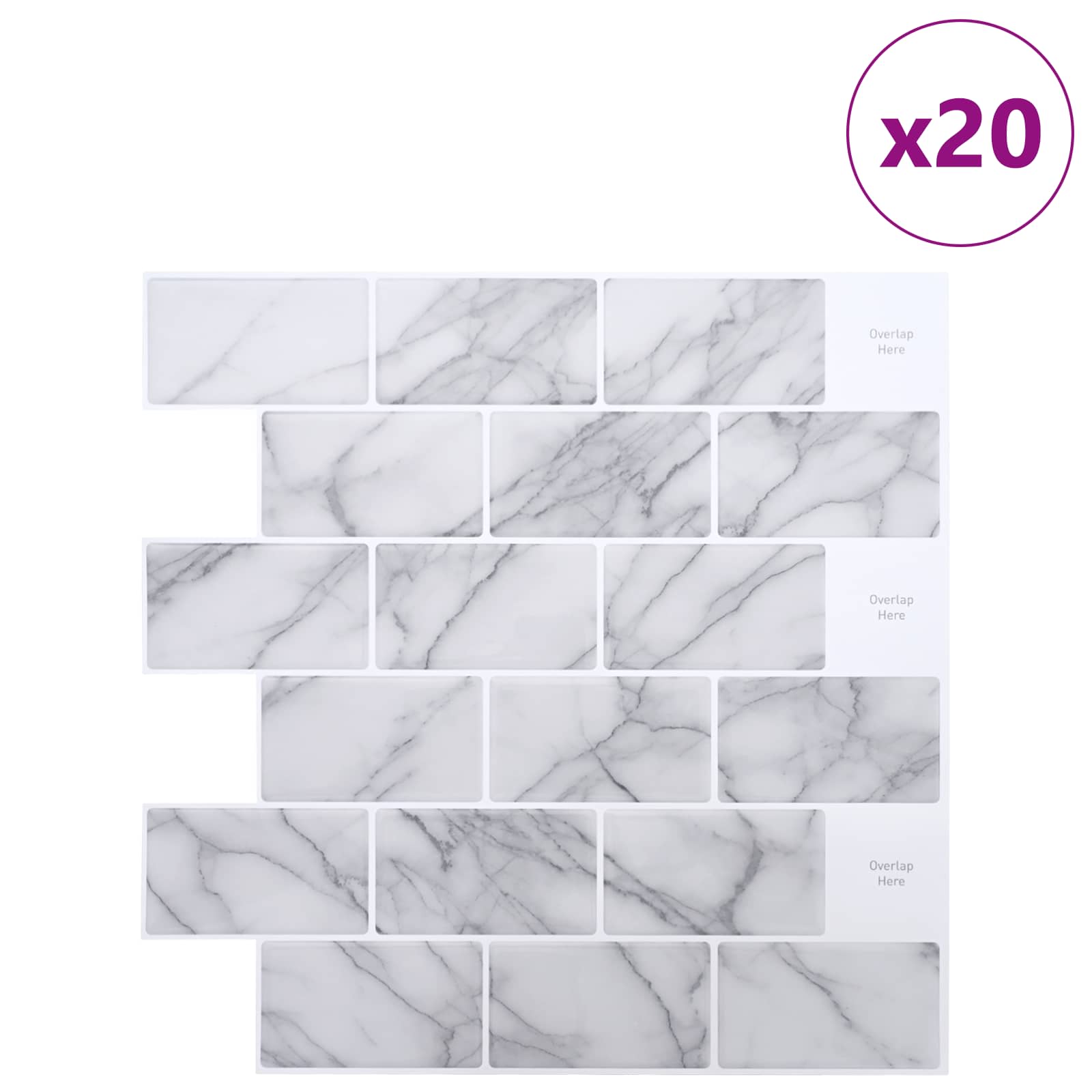 Πλακάκι Subway 20 pcs Λευκό Μάρμαρο 30 x 30 cm - Pakobazaar