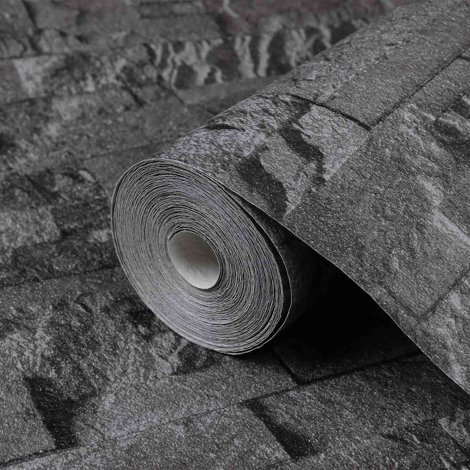 3D Ταπετσαρία Πέτρας Μαύρο 10 x 0,53 μ Μη Υφασμένο Ύφασμα - Pakobazaar