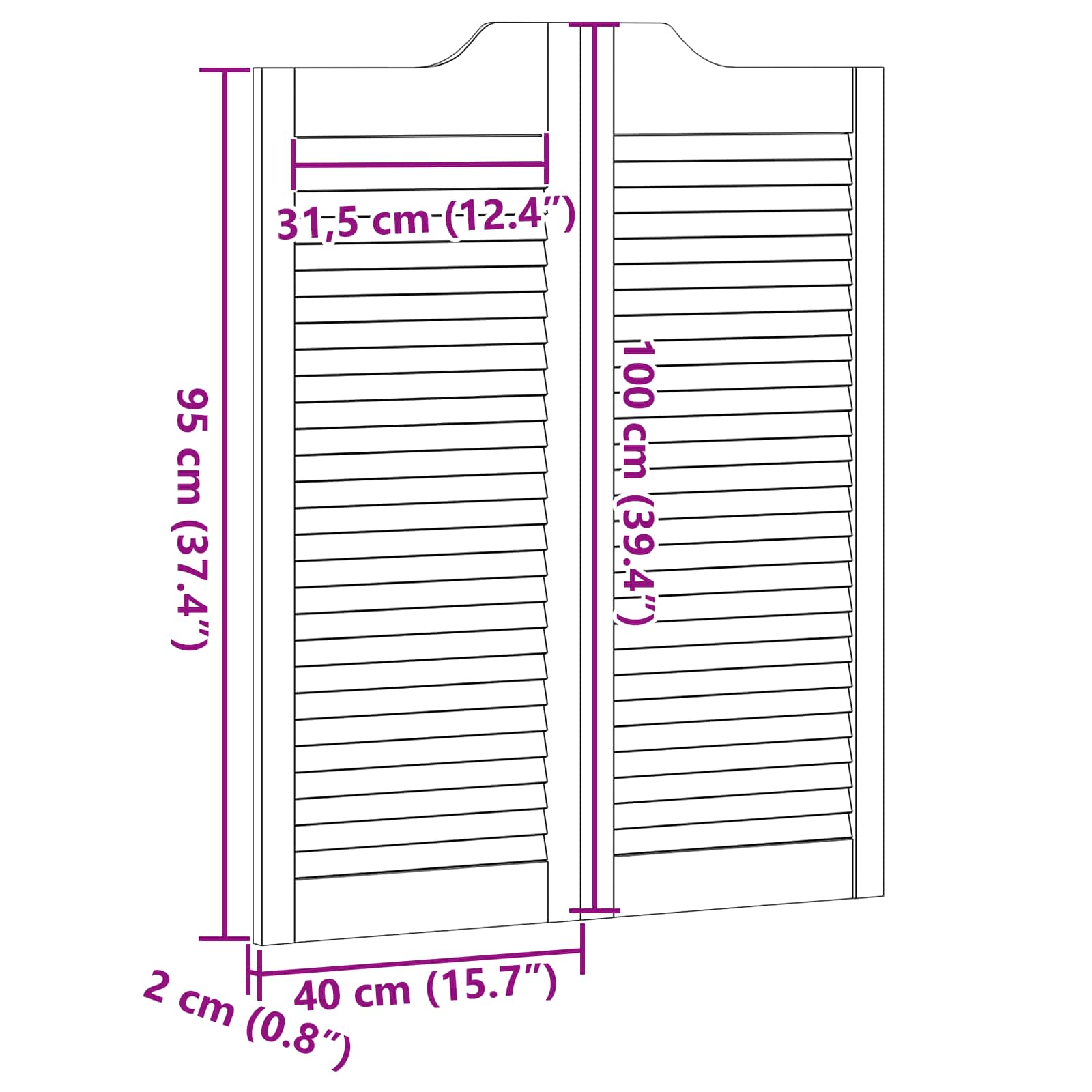 Πόρτες Swing Λευκό 100 x 40 cm Μασίφ Ξύλο Πεύκου - Pakobazaar