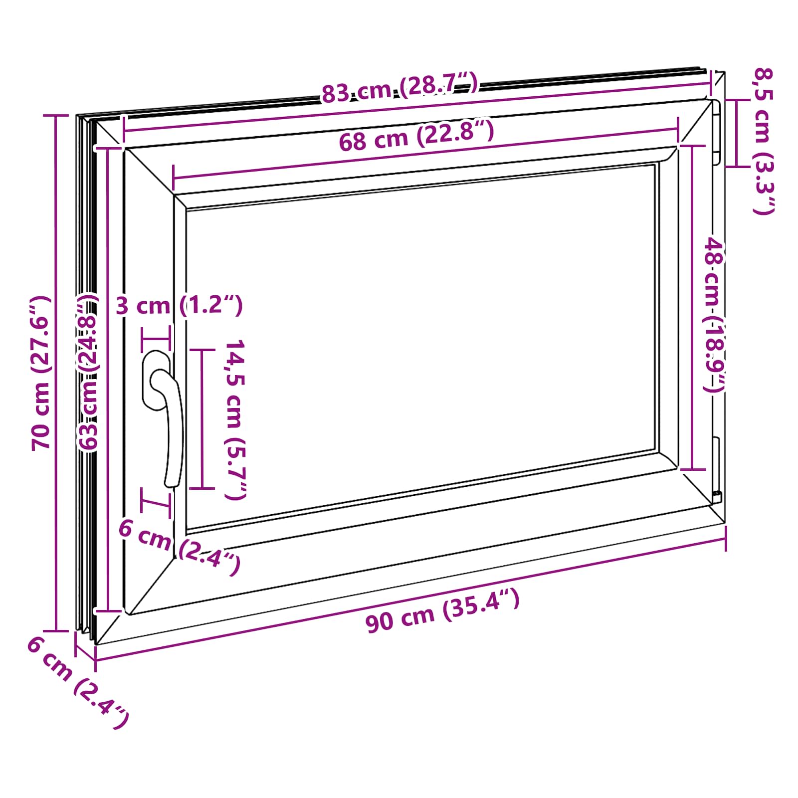 Παράθυρο Κάτω Στρώματος RISOR Λευκός 90 x 70 cm PVC και Γυαλί - Pakobazaar