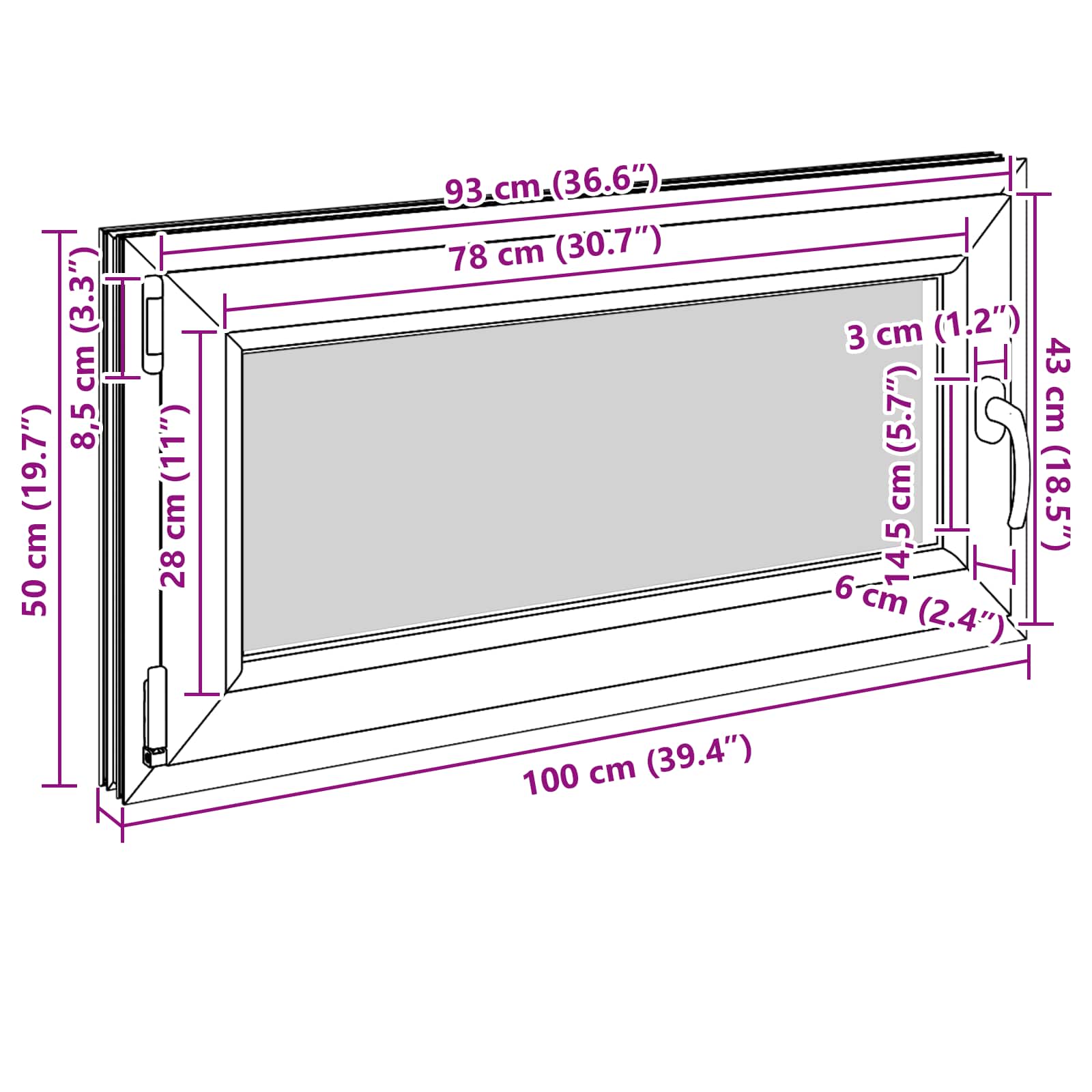 Παράθυρο Κάτω Στρώματος RISOR Λευκός 100 x 50 cm PVC και Γυαλί - Pakobazaar
