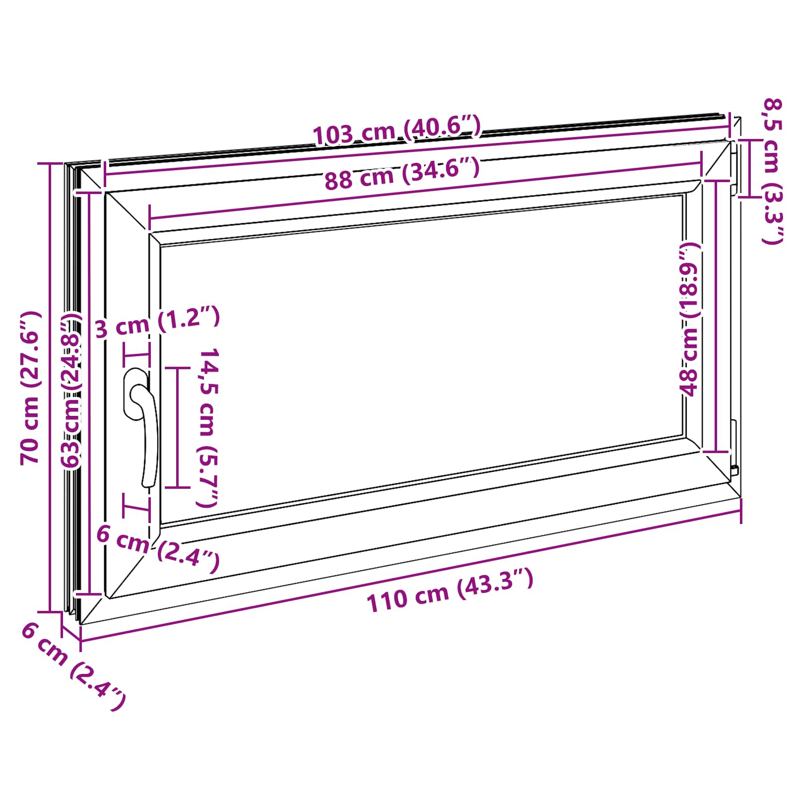 Παράθυρο Κάτω Στρώματος RISOR Λευκός 110 x 70 cm PVC και Γυαλί - Pakobazaar