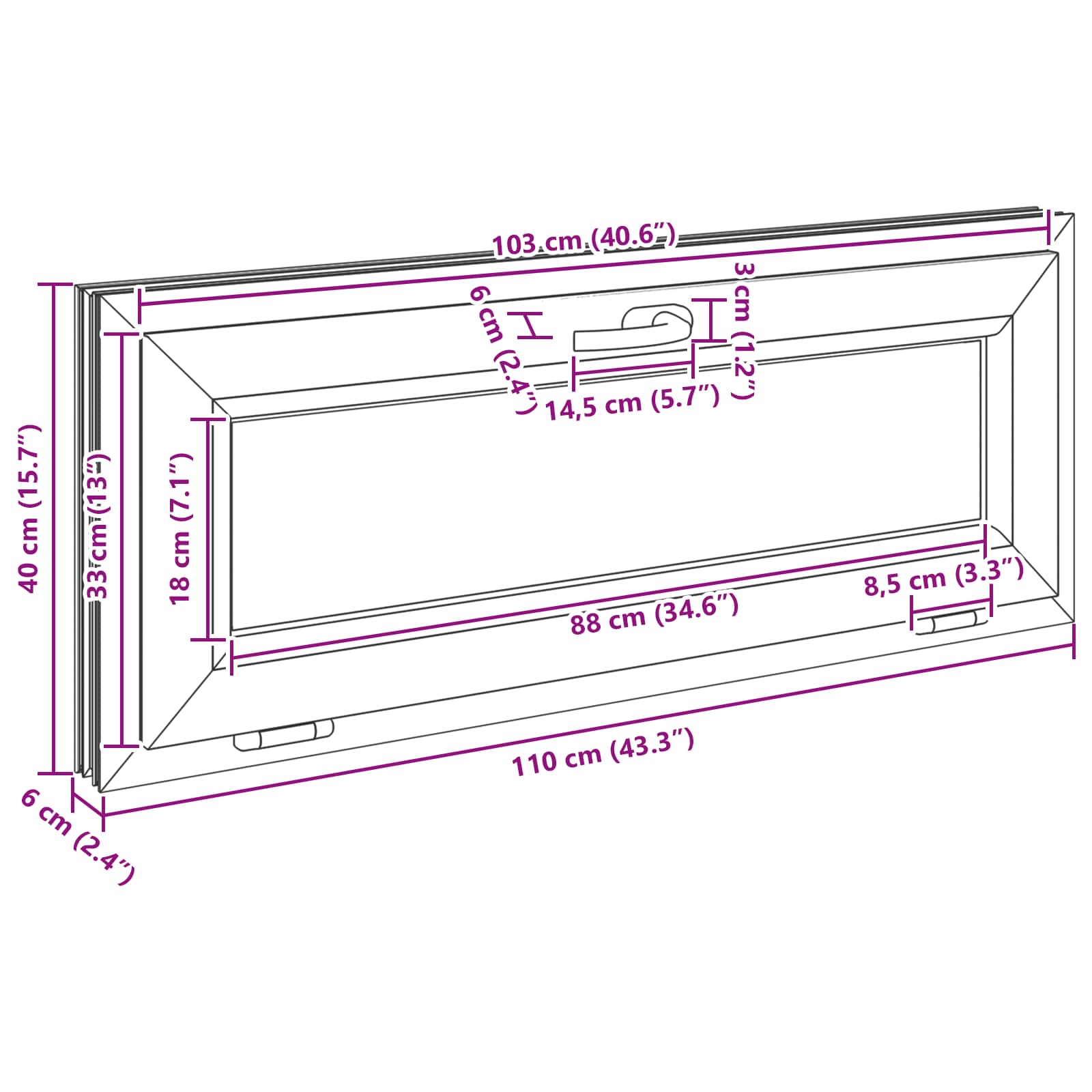 Παράθυρο Κάτω Στρώματος RISOR 110 x 40 cm PVC και Γυαλί Λευκό - Pakobazaar