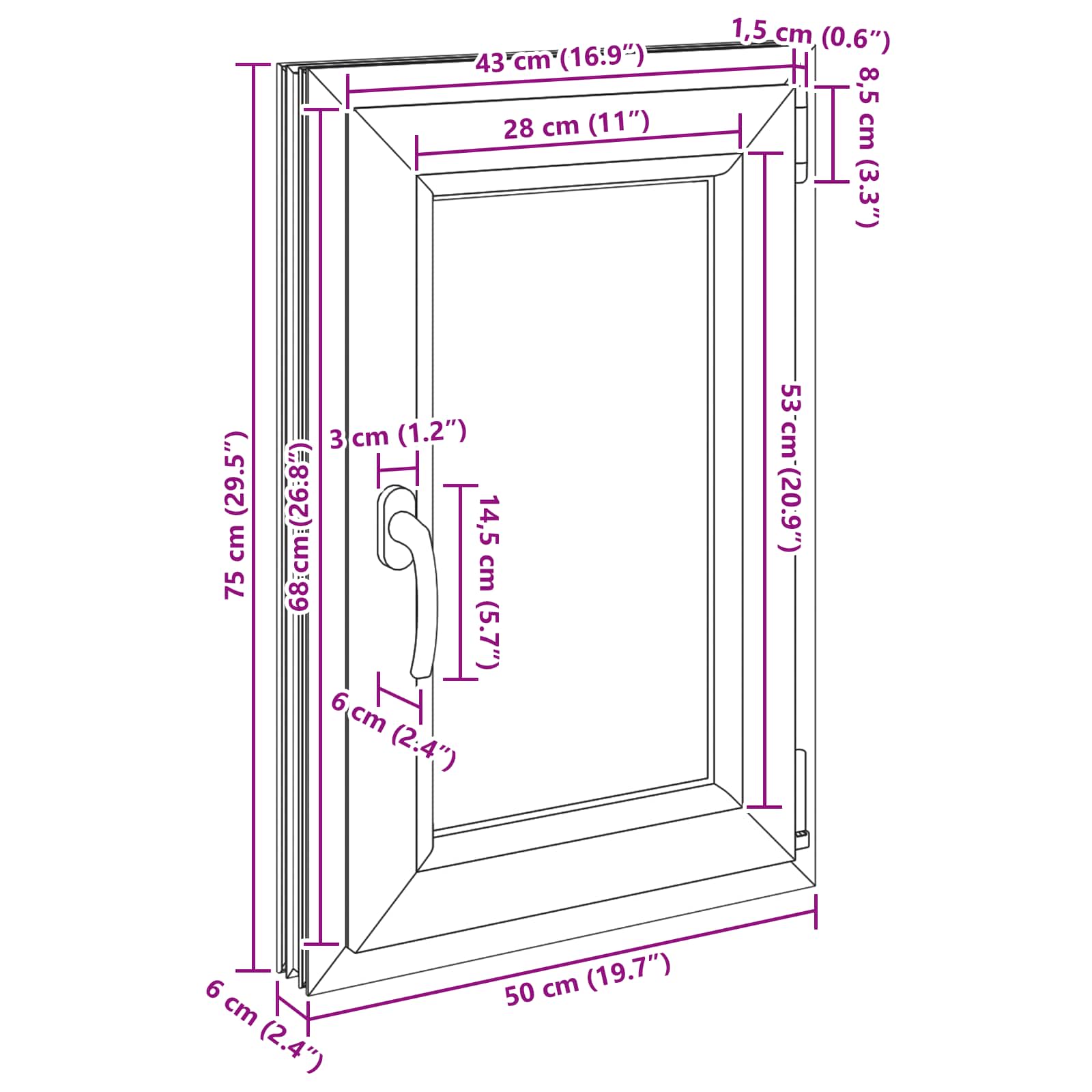 Παράθυρο Κάτω Στρώματος RISOR Λευκός 50 x 75 cm PVC και Γυαλί - Pakobazaar