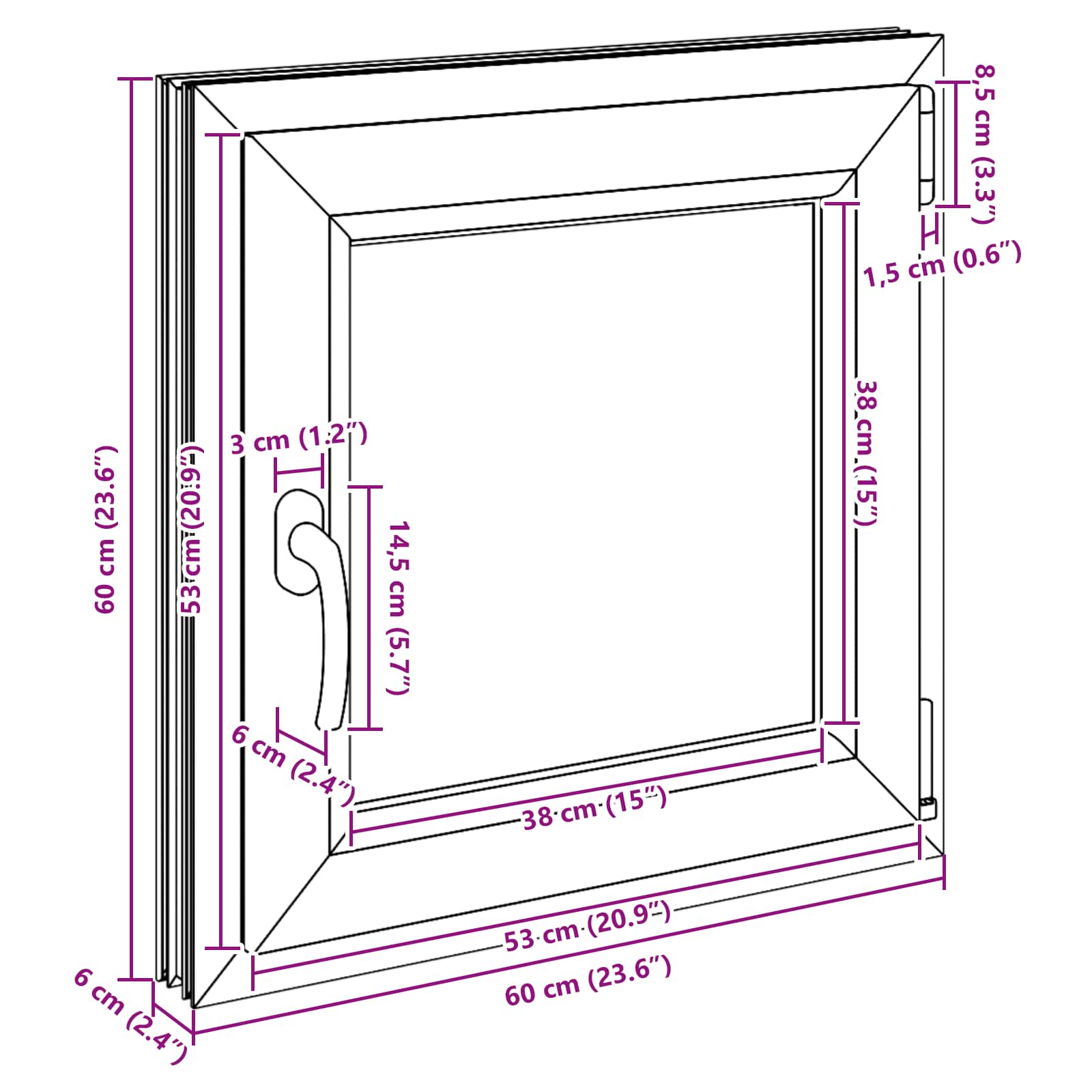 Παράθυρο Κάτω Στρώματος RISOR Λευκός 60 x 60 cm PVC και Γυαλί - Pakobazaar