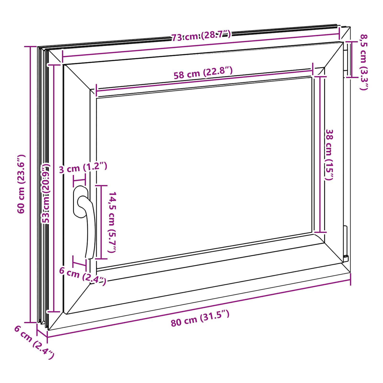 Παράθυρο Κάτω Στρώματος RISOR Λευκός 80 x 60 cm PVC και Γυαλί - Pakobazaar