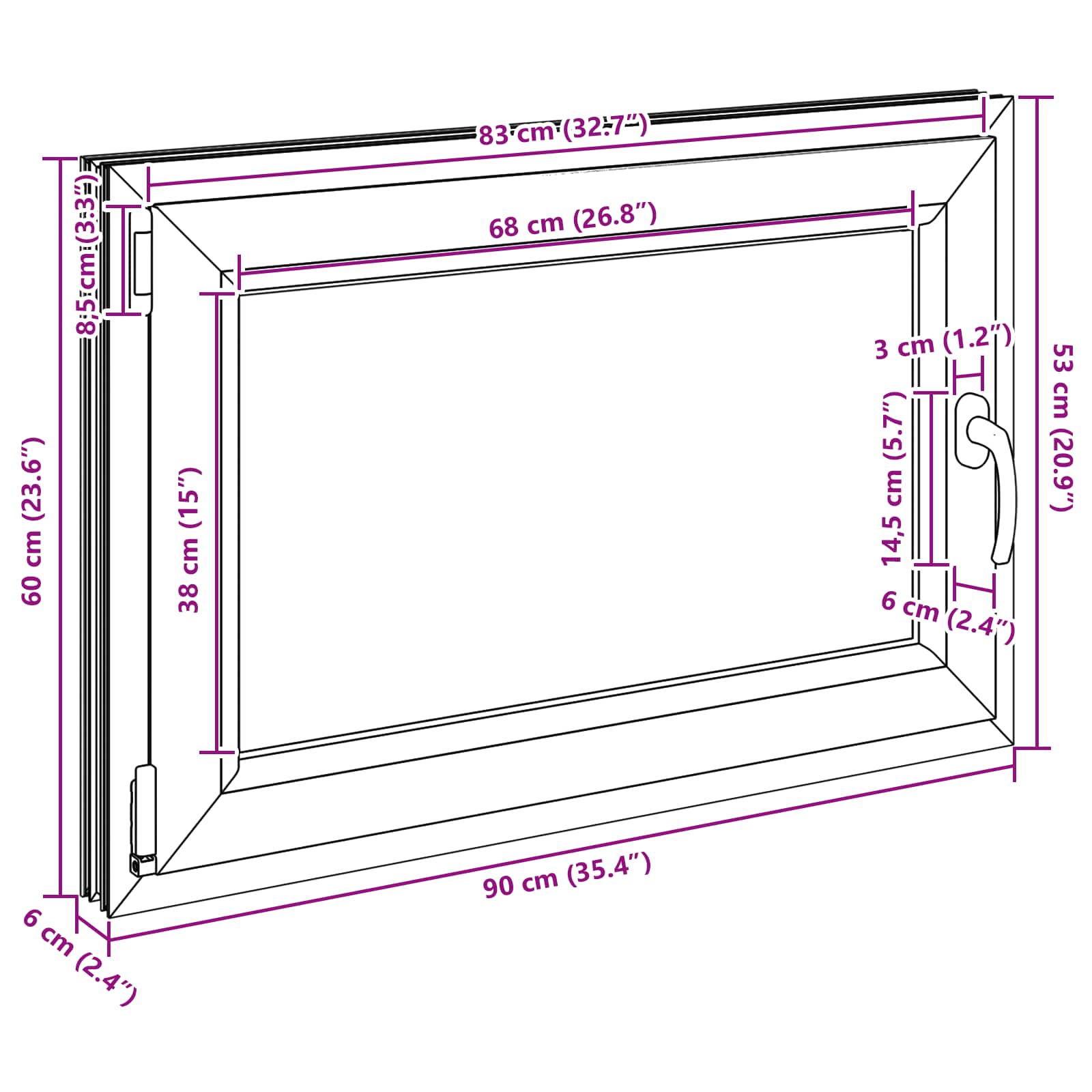 Παράθυρο Κάτω Στρώματος RISOR Λευκός 90 x 60 cm PVC και Γυαλί - Pakobazaar