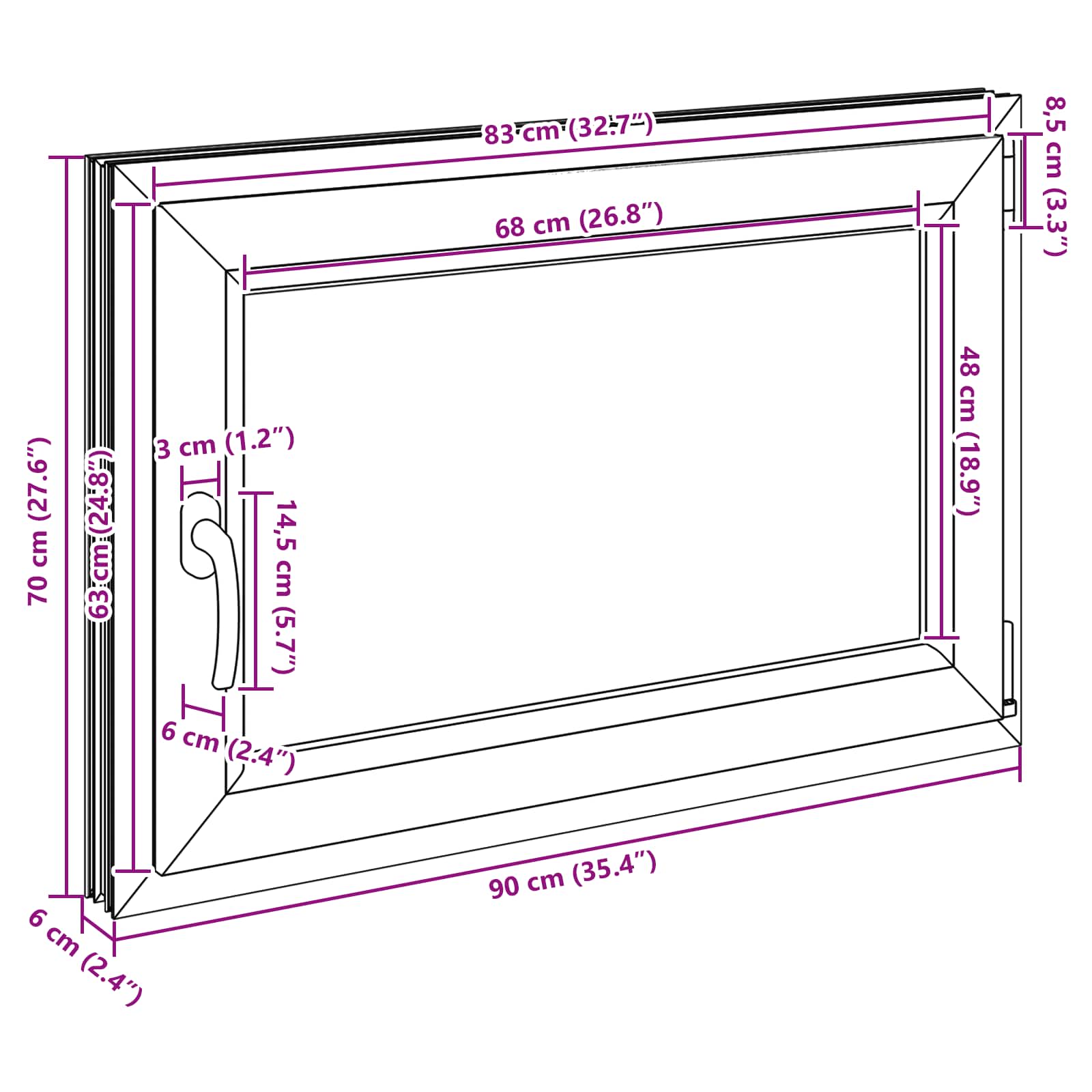 Παράθυρο Κάτω Στρώματος RISOR Λευκός 90 x 70 cm PVC και Γυαλί - Pakobazaar