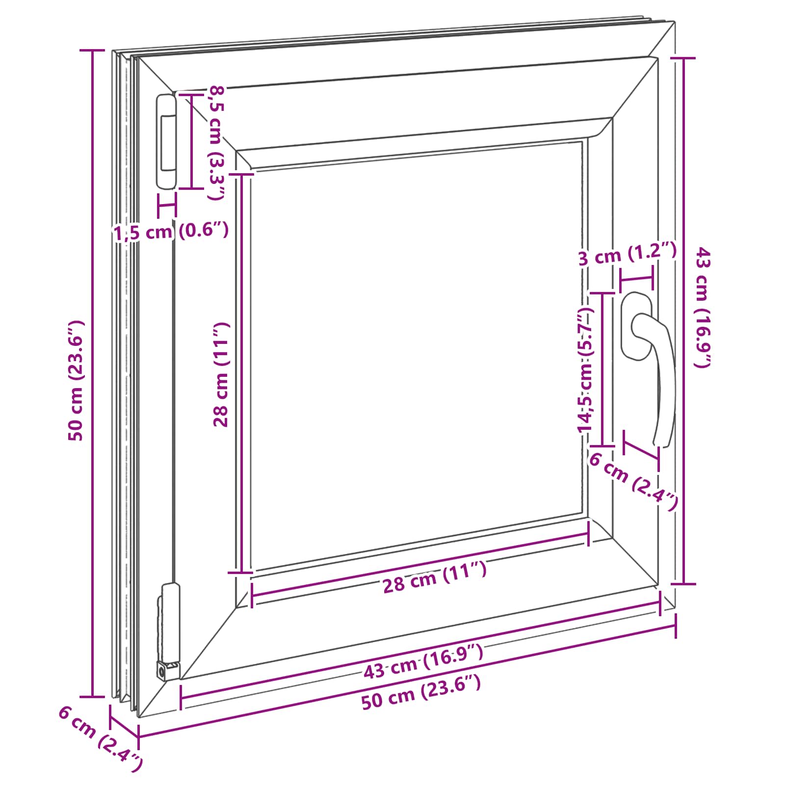 Παράθυρο Κάτω Στρώματος RISOR Ανθρακί 50 x 50 cm PVC και Γυαλί - Pakobazaar