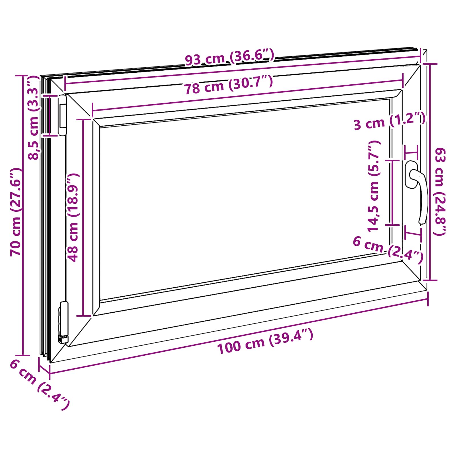 Παράθυρο Κάτω Στρώματος RISOR Ανθρακί 100 x 70 cm PVC και Γυαλί - Pakobazaar