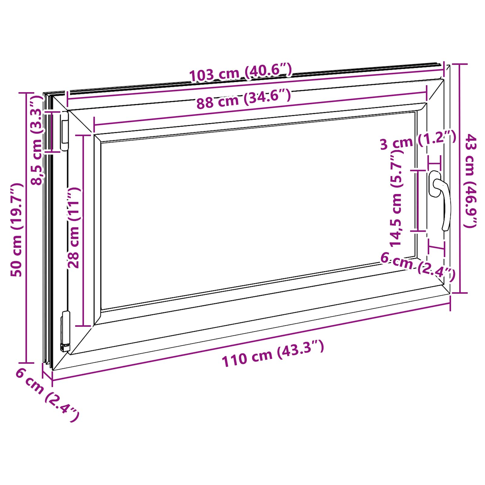Παράθυρο Κάτω Στρώματος RISOR Ανθρακί 110 x 50 cm PVC και Γυαλί - Pakobazaar