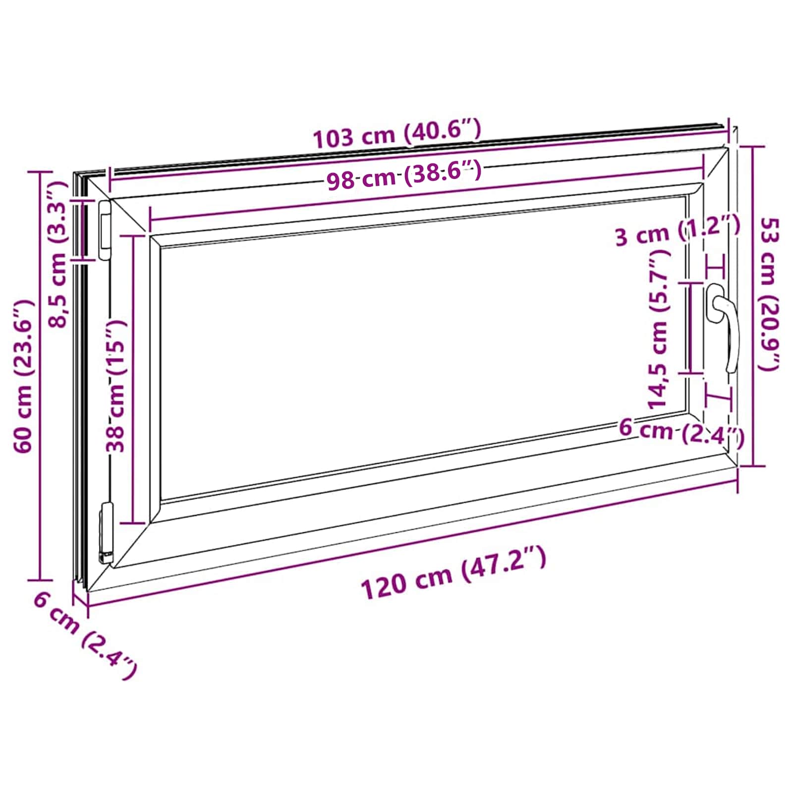 Παράθυρο Κάτω Στρώματος RISOR Ανθρακί 120 x 60 cm PVC και Γυαλί - Pakobazaar