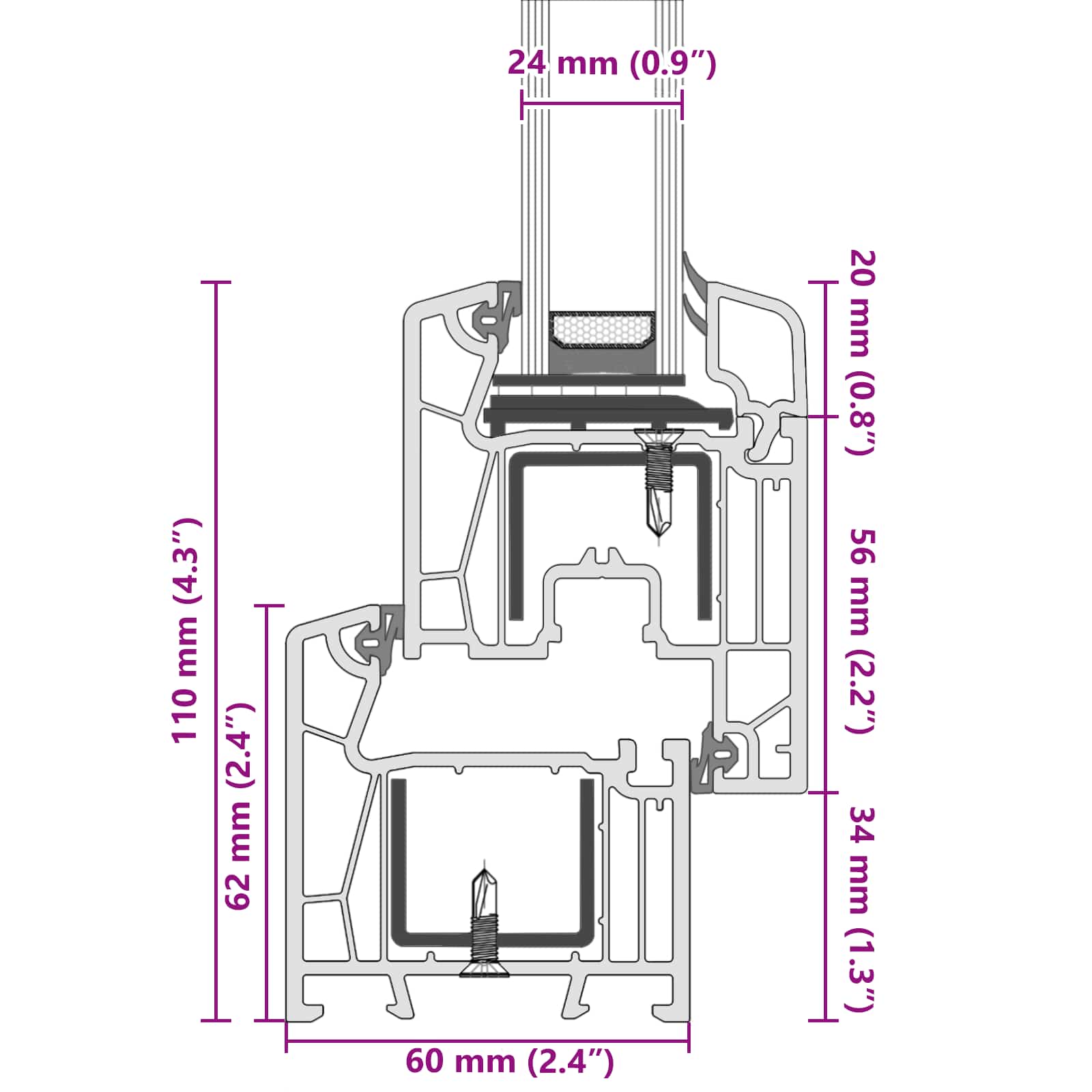 Παράθυρο Κάτω Στρώματος RISOR Ανθρακί 120 x 60 cm PVC και Γυαλί - Pakobazaar