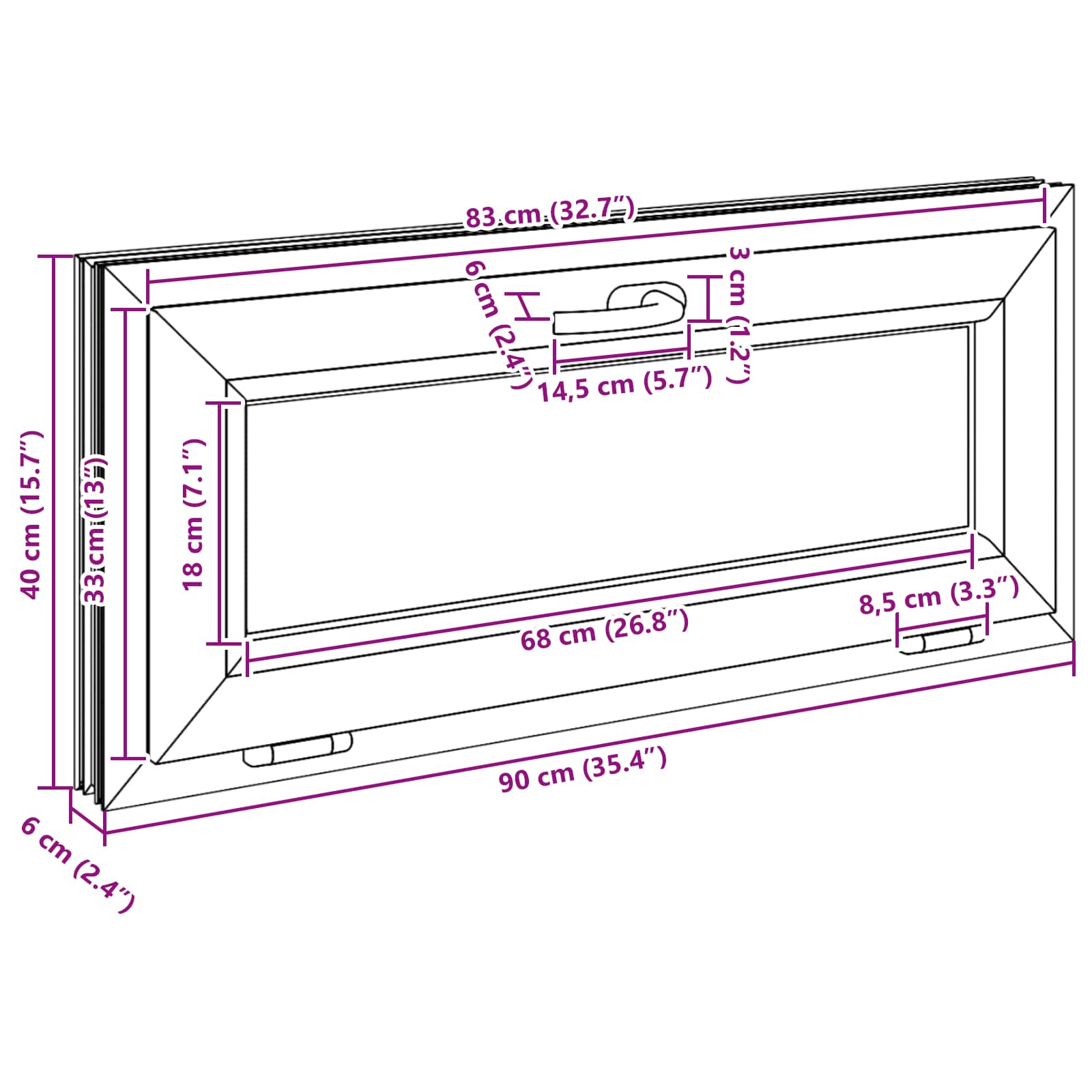 Παράθυρο Κάτω Στρώματος RISOR 90 x 40 cm PVC και Γυαλί Ανθρακί - Pakobazaar