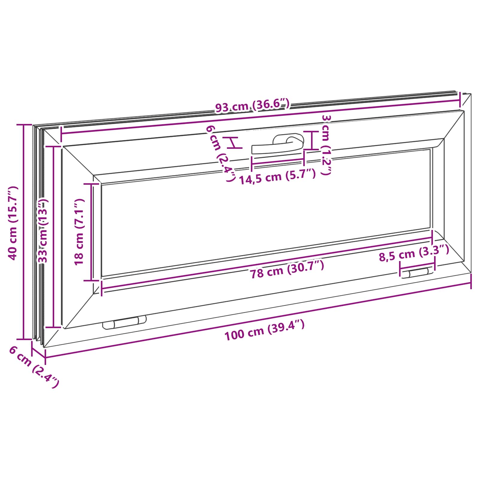 Παράθυρο Κάτω Στρώματος RISOR 100 x 40 cm PVC και Γυαλί Ανθρακί - Pakobazaar