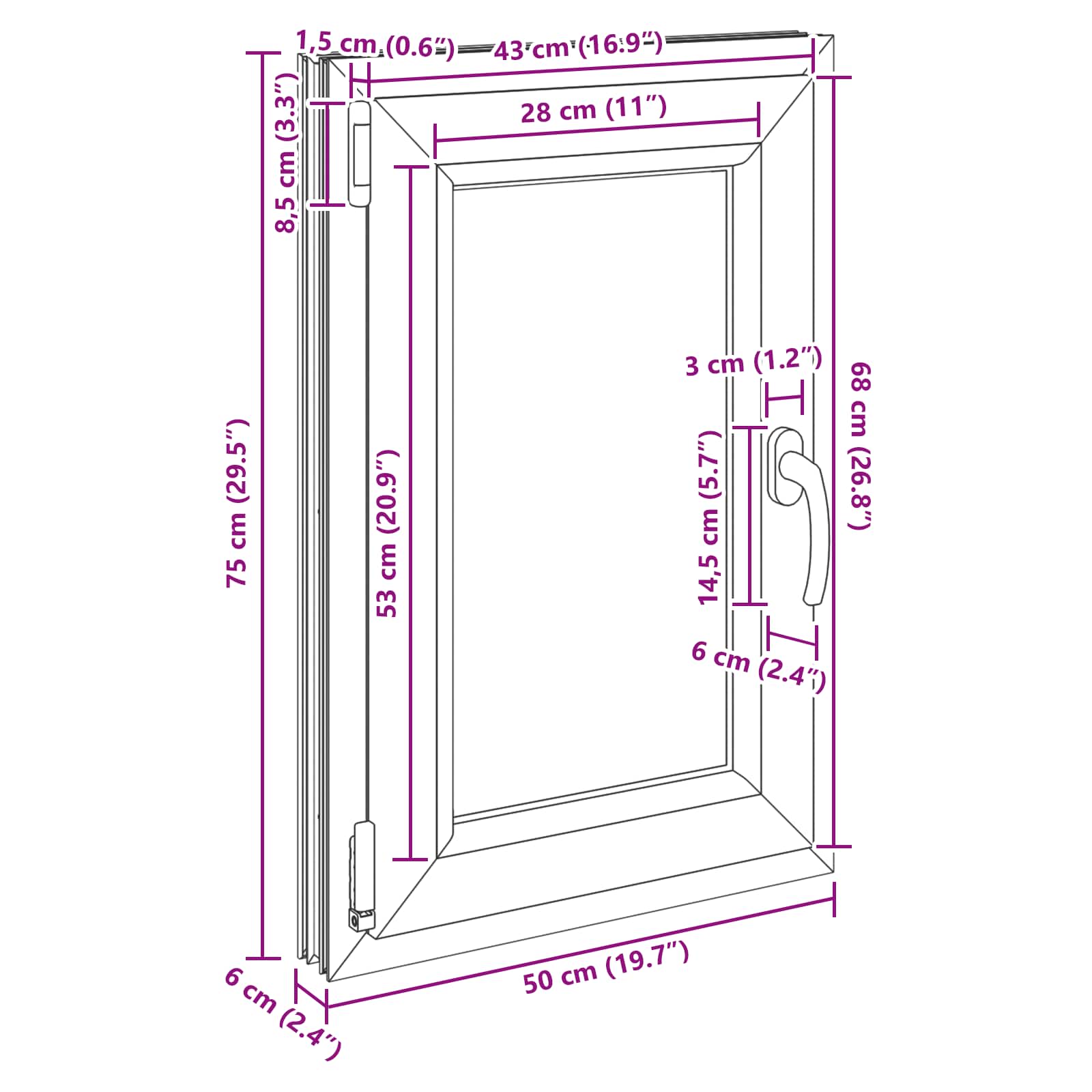 Παράθυρο Κάτω Στρώματος RISOR Ανθρακί 50 x 75 cm PVC και Γυαλί - Pakobazaar