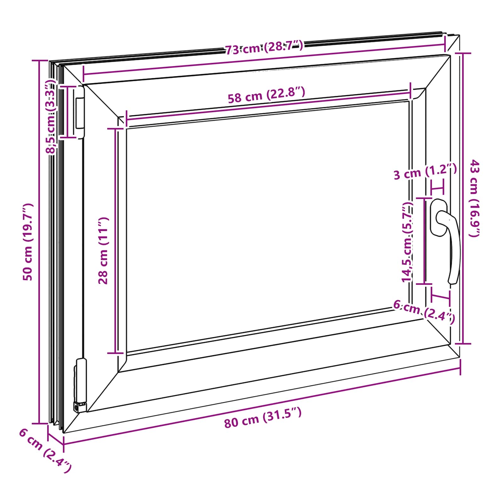 Παράθυρο Κάτω Στρώματος RISOR Ανθρακί 80 x 50 cm PVC και Γυαλί - Pakobazaar