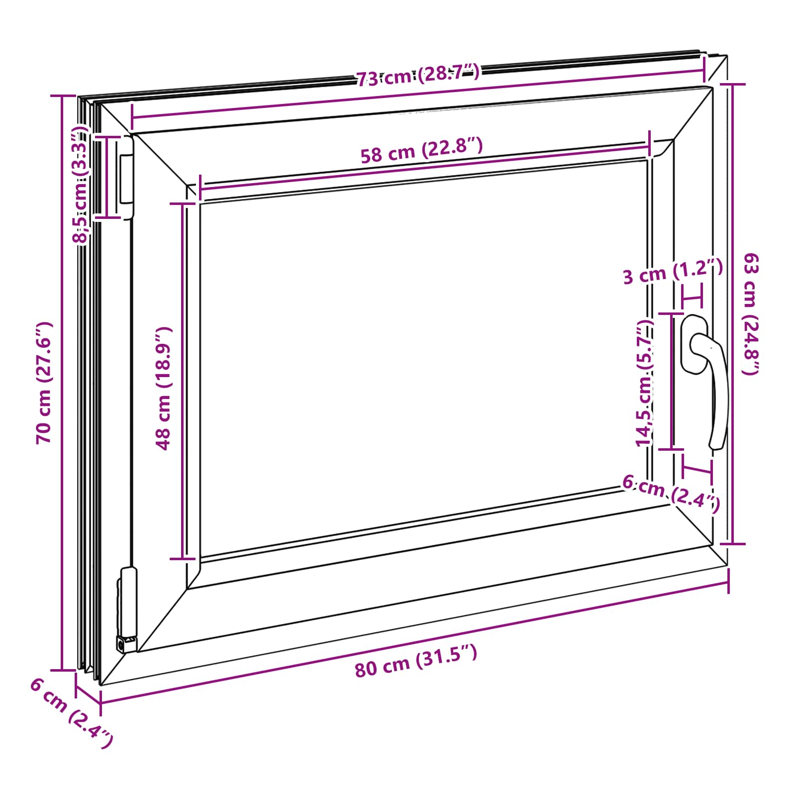 Παράθυρο Κάτω Στρώματος RISOR Ανθρακί 80 x 70 cm PVC και Γυαλί - Pakobazaar