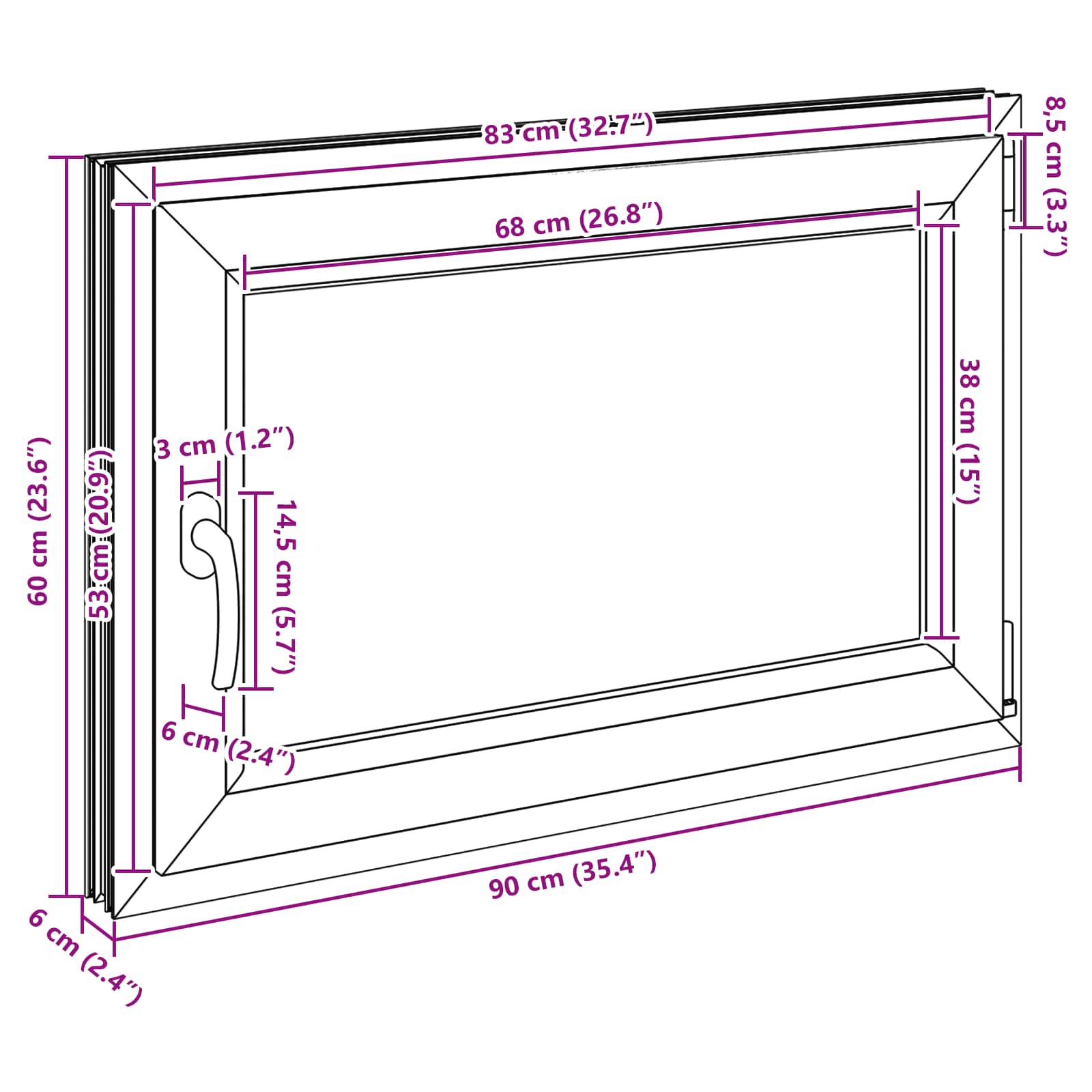 Παράθυρο Κάτω Στρώματος RISOR Ανθρακί 90 x 50 cm PVC και Γυαλί - Pakobazaar