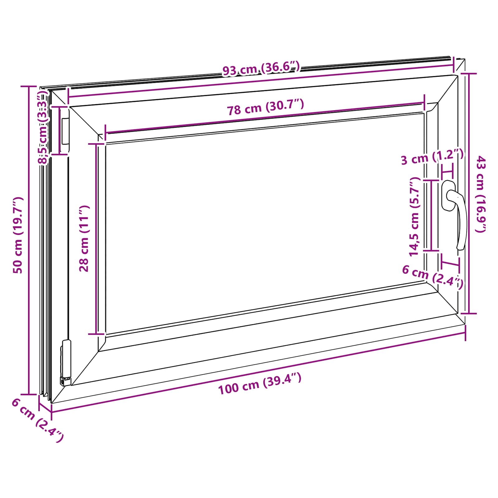 Παράθυρο Κάτω Στρώματος RISOR Ανθρακί 100 x 50 cm PVC και Γυαλί - Pakobazaar