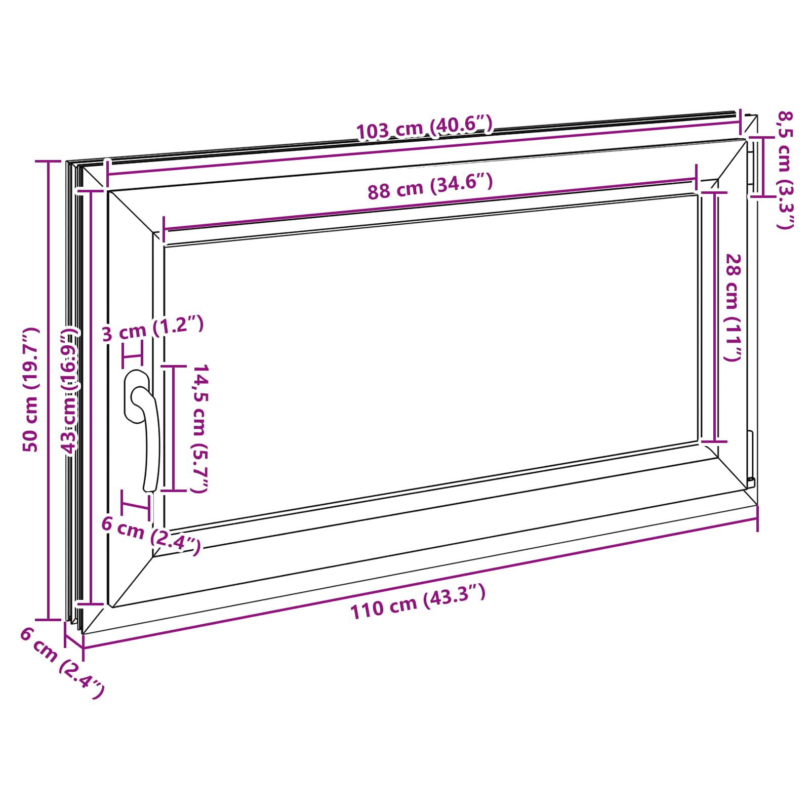 Παράθυρο Κάτω Στρώματος RISOR Ανθρακί 110 x 50 cm PVC και Γυαλί - Pakobazaar