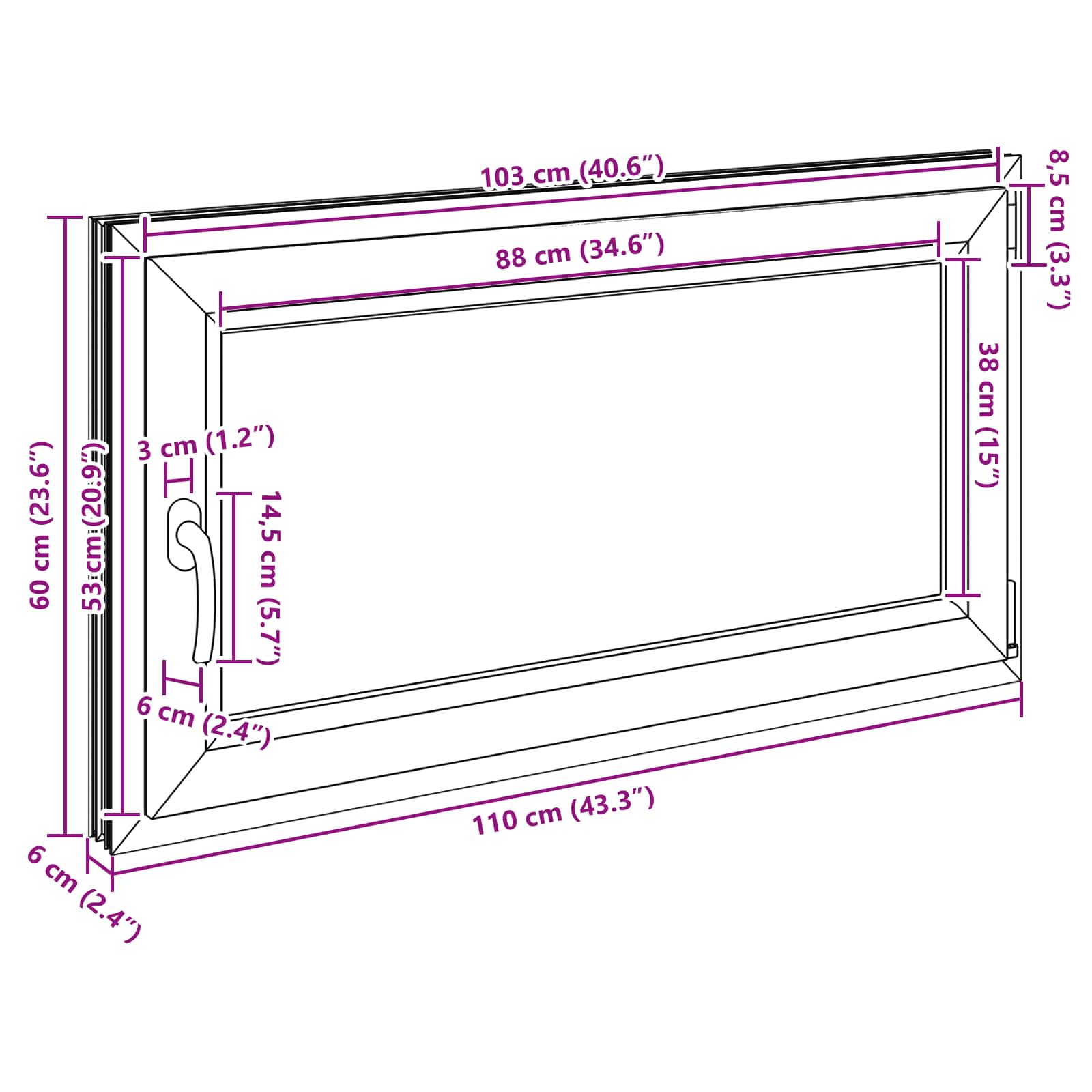 Παράθυρο Κάτω Στρώματος RISOR Ανθρακί 110 x 60 cm PVC και Γυαλί - Pakobazaar