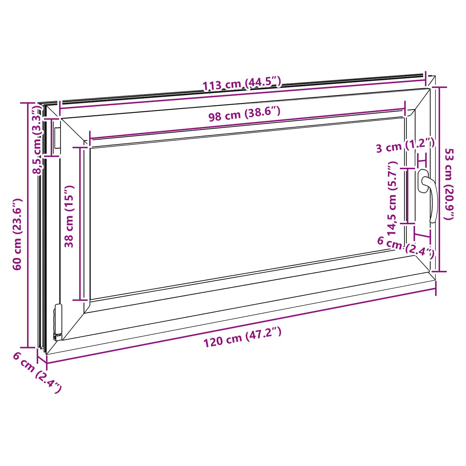 Παράθυρο Κάτω Στρώματος RISOR Ανθρακί 120 x 60 cm PVC και Γυαλί - Pakobazaar