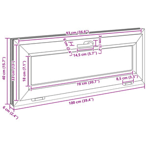 Παράθυρο Κάτω Στρώματος RISOR 100 x 40 cm PVC και Γυαλί Ανθρακί - Pakobazaar