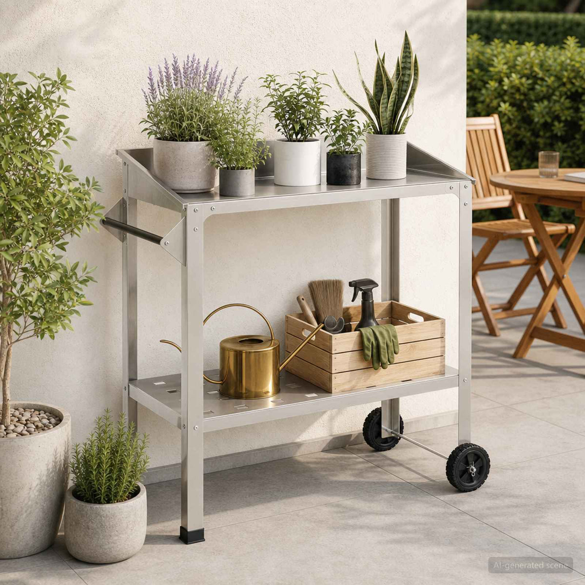 Τραπέζι Φυτεύσεων με Ρόδες 96 x 50 x 89 εκ. Ανοξείδωτο Ατσάλι - Pakobazaar